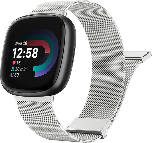 Meliya Metal Band for Fitbit Sense 2 / Sense Bands, Fitbit Versa 4 / Versa 3 Bands Women Men, Stainless Steel Mesh Magnetic Replacement Bracelet Strap for Fitbit Sense 2 / Versa 4 Smartwatch