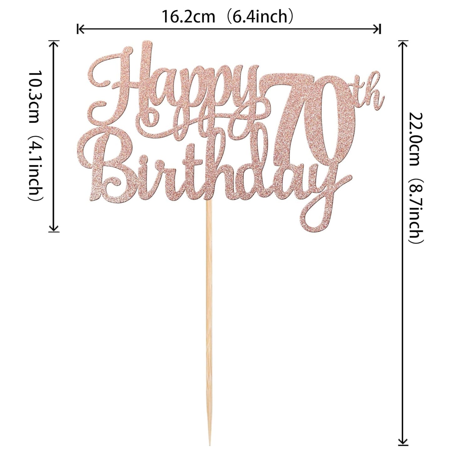 1 PCS Happy 70th Birthday Cake Topper Glitter Cheers to 70 Years Birthday Cake Pick Seventy 70 Fabulous Cake Decoration for Happy 70th Birthday Anniversary Party Decorations Supplies Rose Gold