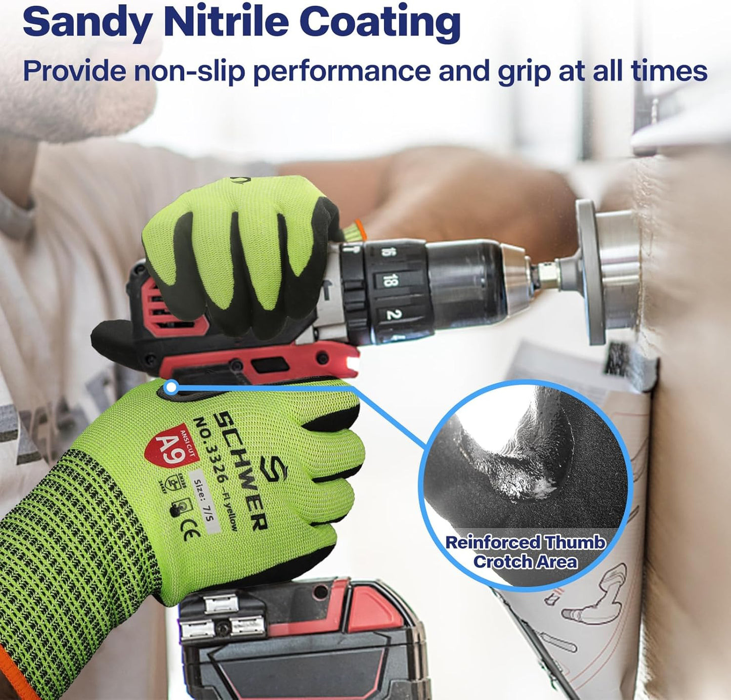 Schwer ProGuard Highest Level Cut Resistant Work Gloves PR3326 for Extreme Protection，ANSI A9 Cut Gloves with Reinforced Thumb, Non Slip, Breathable, Durable, Touch-screen, Non PFAS, Yellow1 Pair（S）