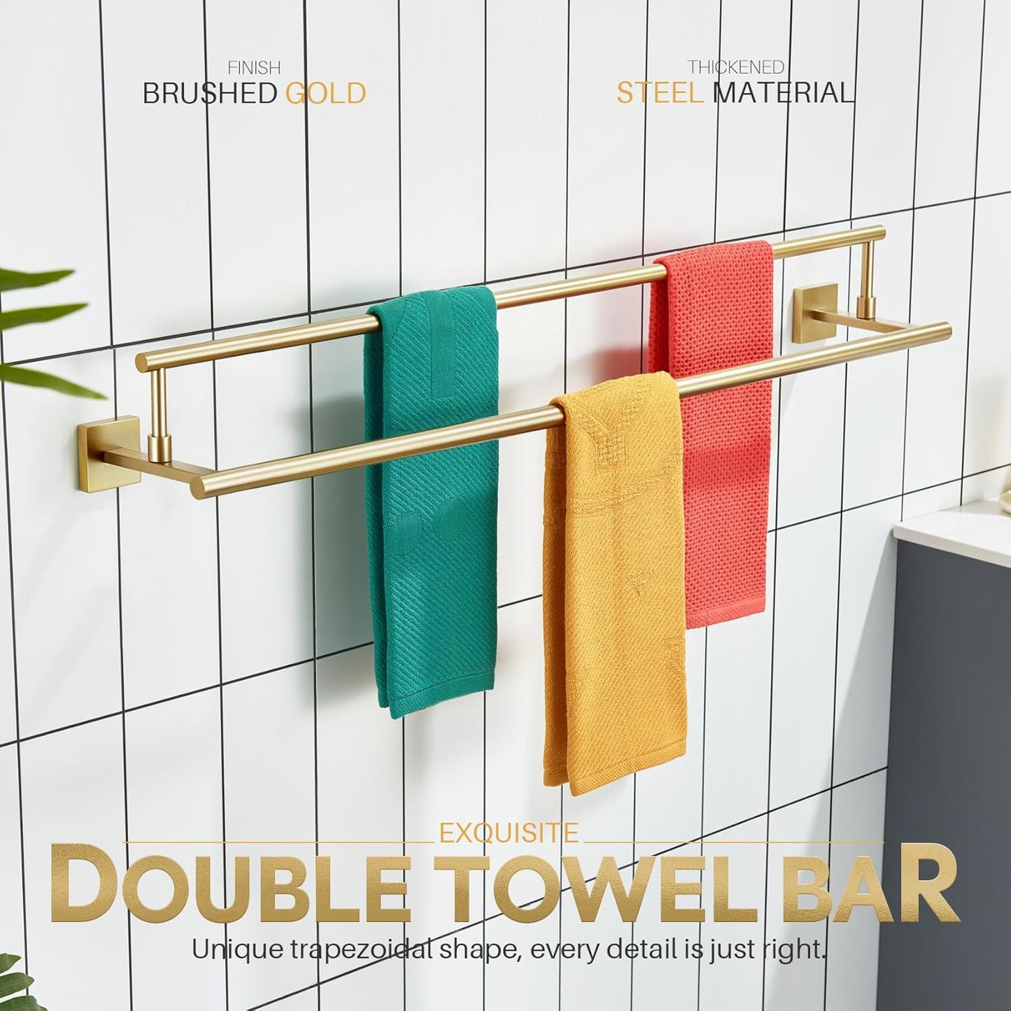 KOKOSIRI Bath Towel Bars 36-Inch Double Towel Rails Overlength Bathroom Racks for Cabinet Kitchen Brushed Gold Stainless Steel B5009BG-L36