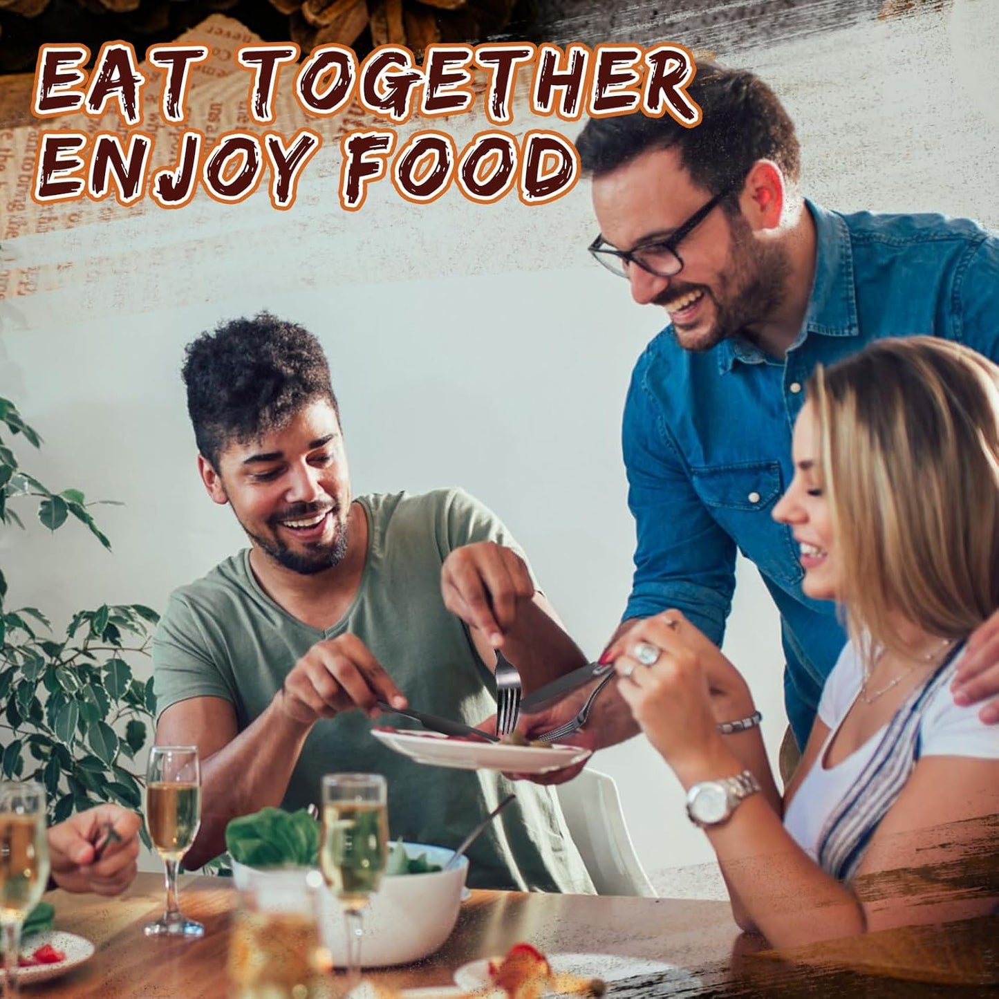 Nuenen 50 Pieces Stainless Steel Forks Silverware Set Dinner Forks and Knives Flatware Tableware Cutlery Set for Kitchen Restaurant(7.1 x 1 Inch, 8.4 x 0.7 Inch,Black)