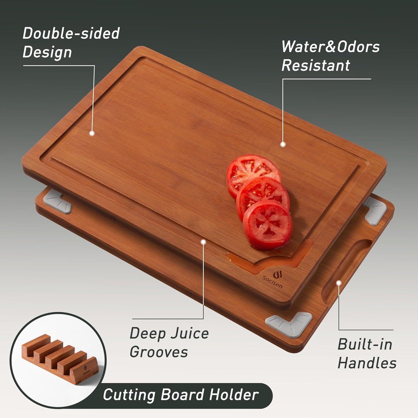Bamboo Cutting Board Set Non Slip Feet with Holder Over Sink Father Day Dad Parents Papa Stepdad Pappy Poppy Pawpaw Who Want Nothing Everything Future Groom Bride Christmas Happy Birthday Gifts Ideal