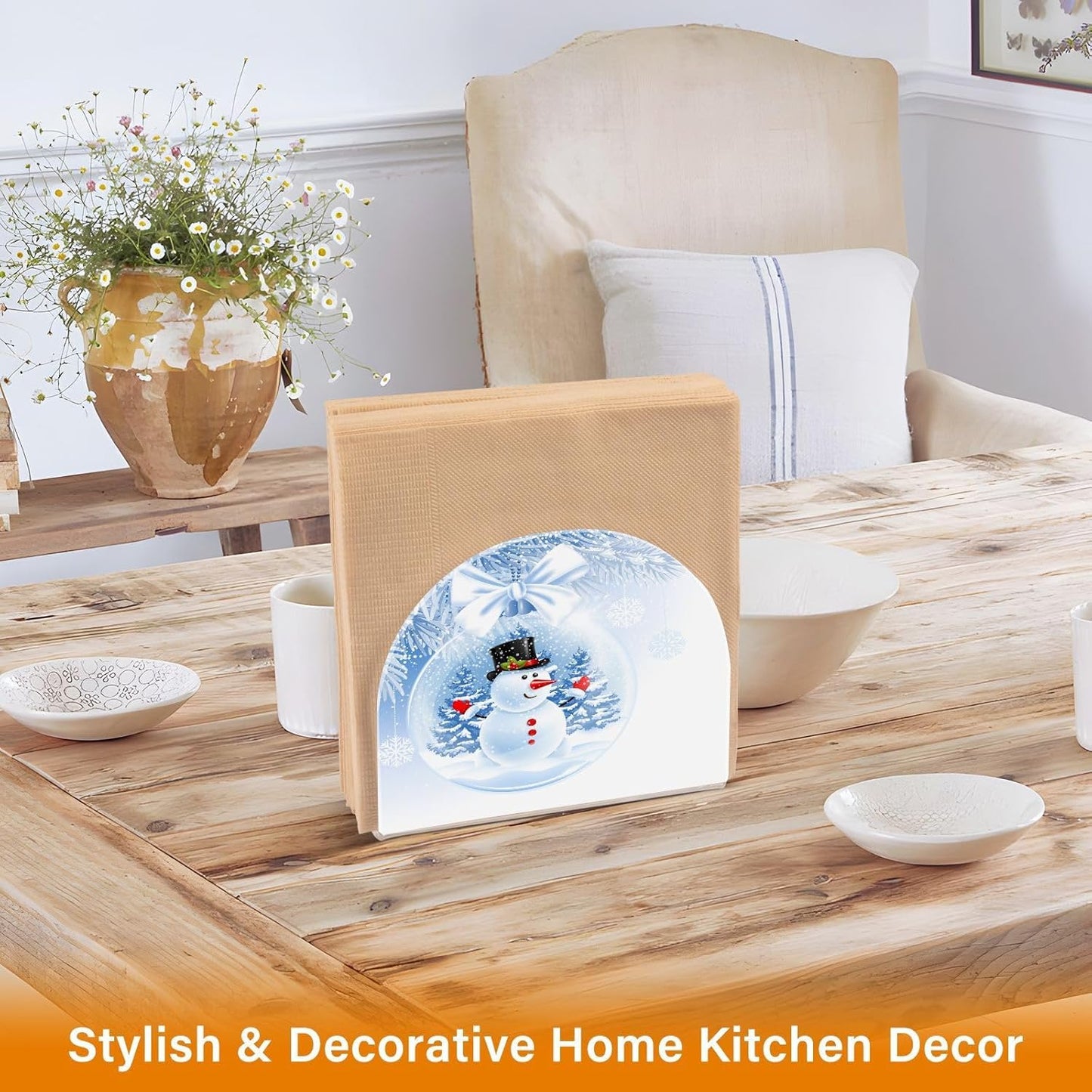 Snowman Winter Snowflake Christmas Napkin Holder for Table Paper Napkins Holder Acrylic Tissue Dispenser Kitchen Dining Room Bathroom Party Car Decor