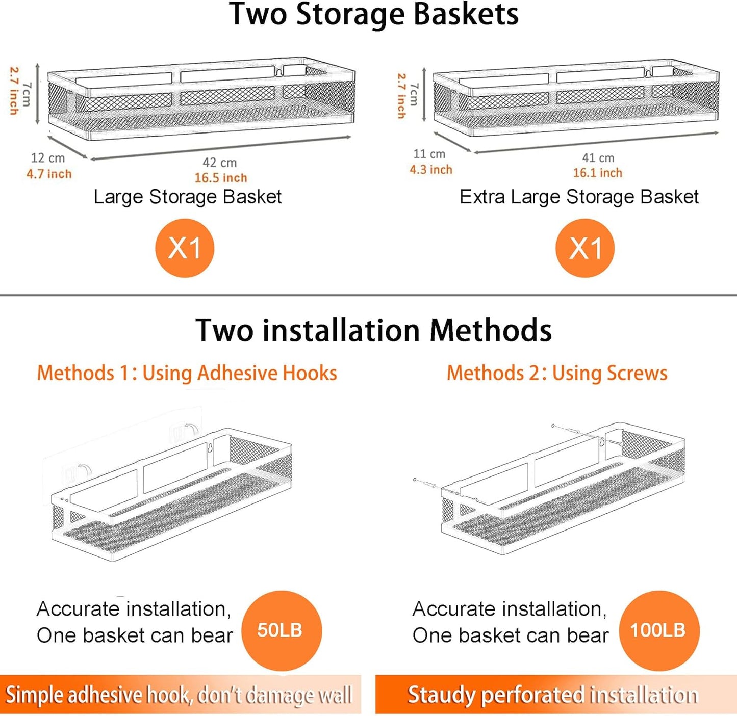 PUSDON Metal Wall Hanging Basket 2 Packs DIY Suitable for Multiple Scenes - Large White Netting Set