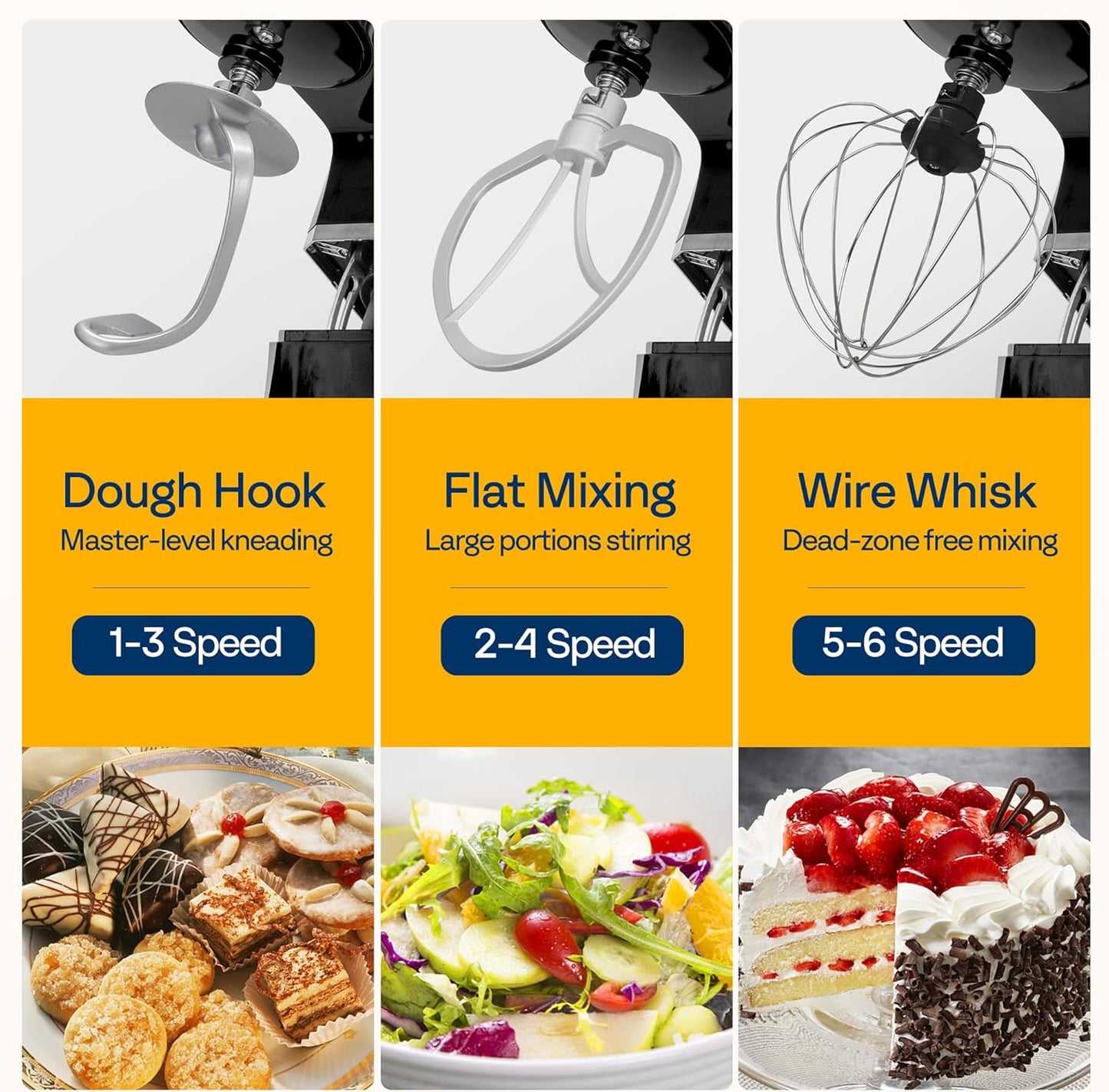 VIVOHOME 3 in 1 Multifunctional Stand Mixer with 6 Quart Stainless Steel Bowl, 650W 6 Speed Tilt-Head Meat Grinder, Juice Blender, Black