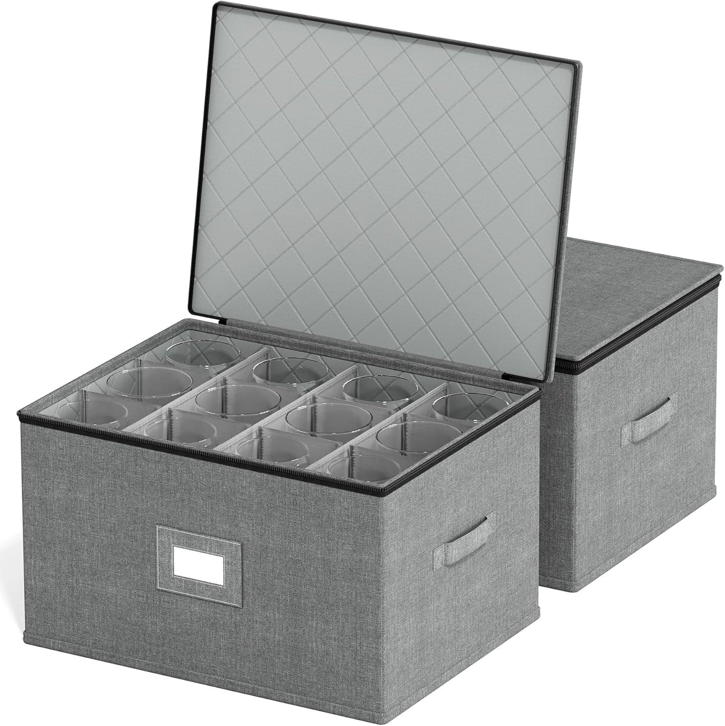 SpaceAid Wine Glass Stemware Storage 2 Pack, China Storage Containers, Hard Shell Quilted Cases with Soft Plate Separators, Moving Supplies Packing Boxes for 24 Glasswares (Grey)