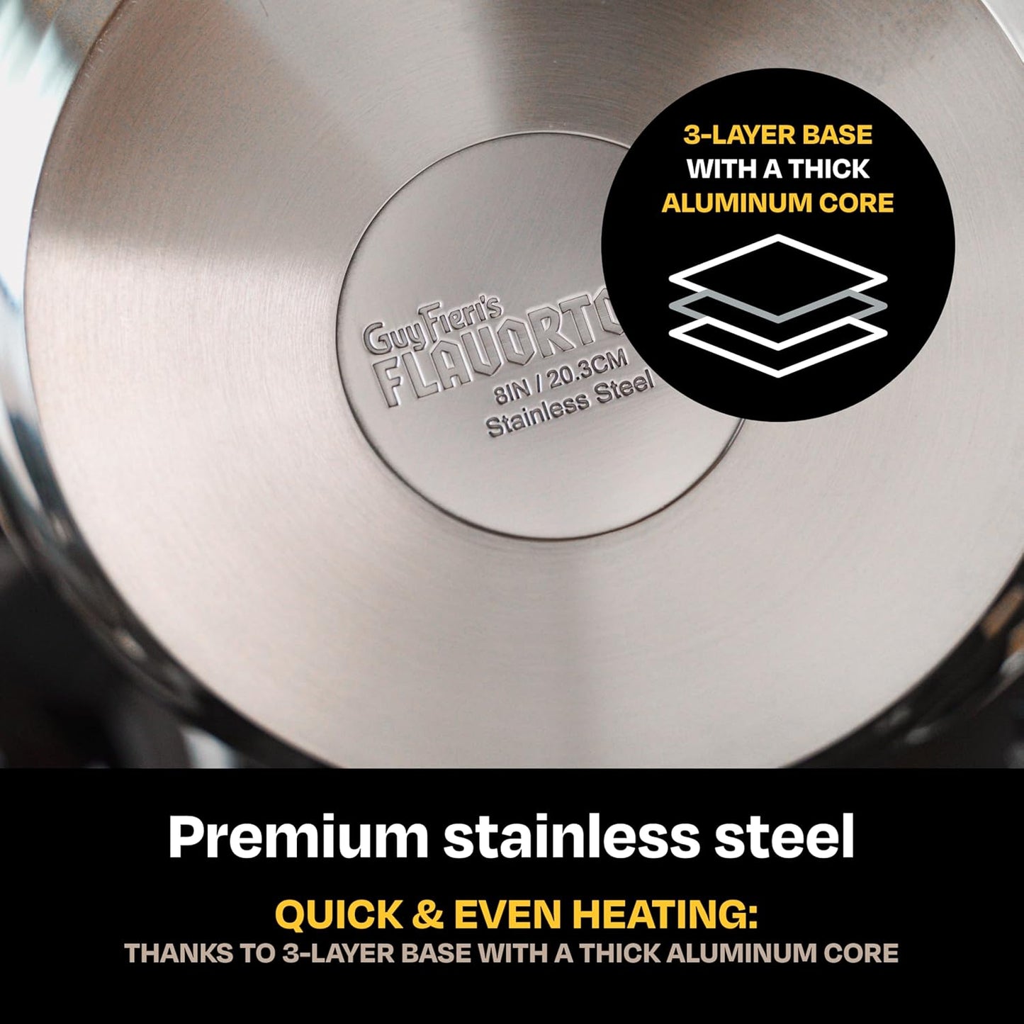 Guy Fieri's Flavortown 5 Qt. Stainless Steel Sautepan with Lid - Premium Three-Layer Cookware, Oven-Safe up to 500F