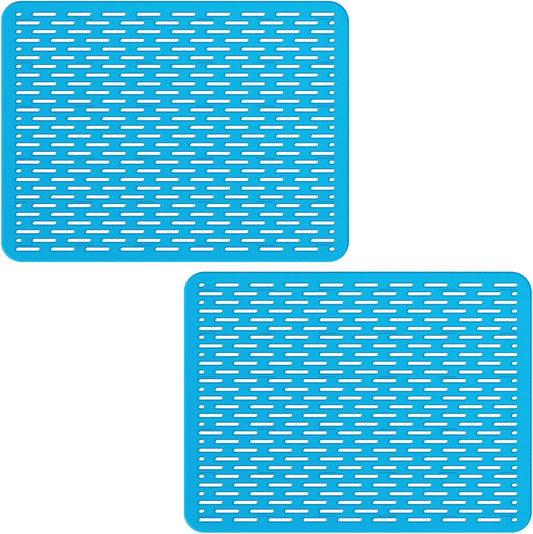 Bligli Mesh Sink Mat, 15.7 x 11.8inch Sink Prtector Mats for Kitchen Sinks, PVC Eco-Friendly Sink Protectors for Bottom of Sink, Fast Draining, Easy Cleaning, Clear Blue