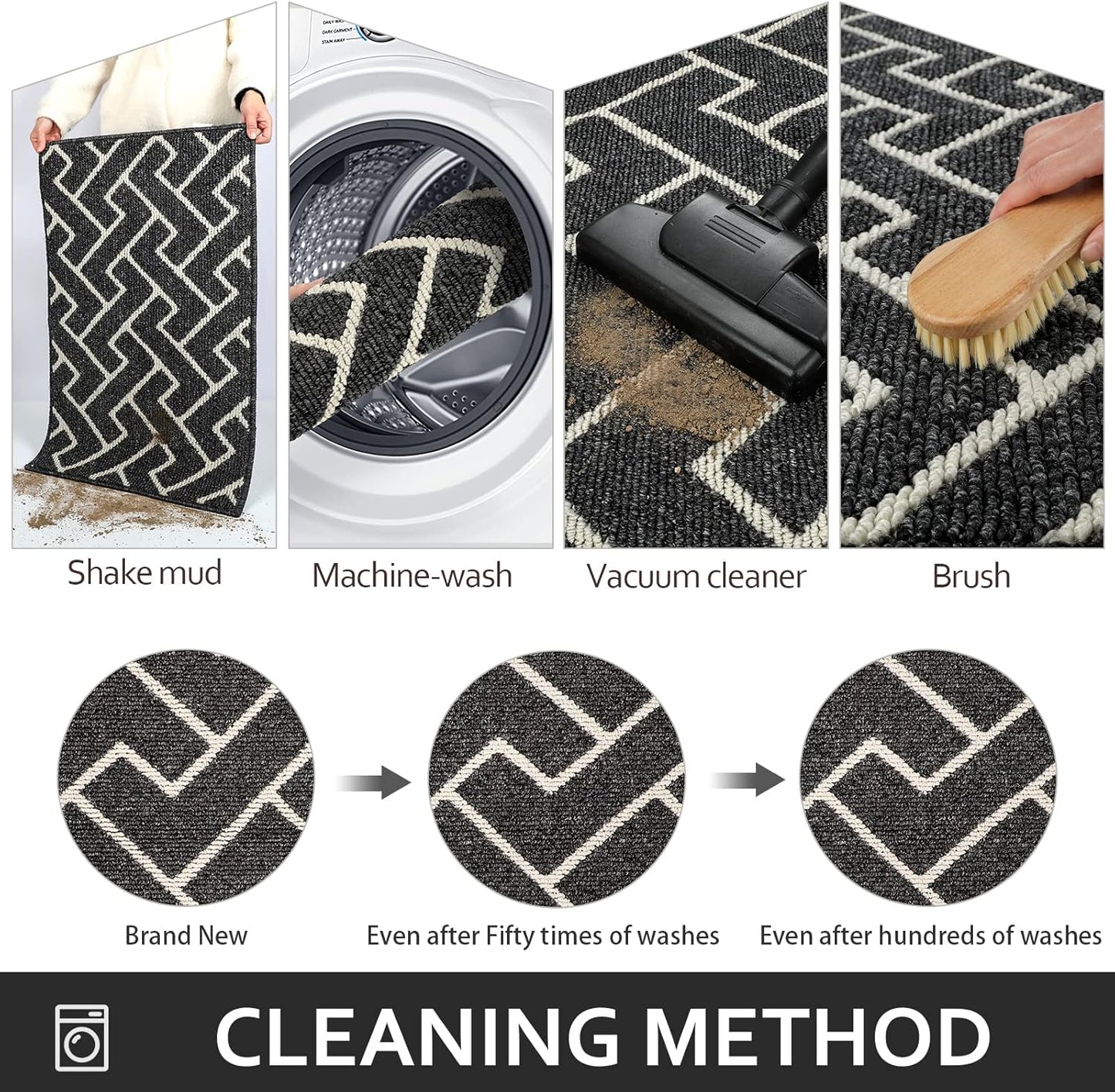 hicorfe Kitchen Rugs and Mats,Kitchen Mats for Floor,20"x48" Non Slip Runner Rug,Absorbent Resist Dirt Comfort Standing Mat Machine Washable for Entryway,Hallway,Front of Sink(Black)