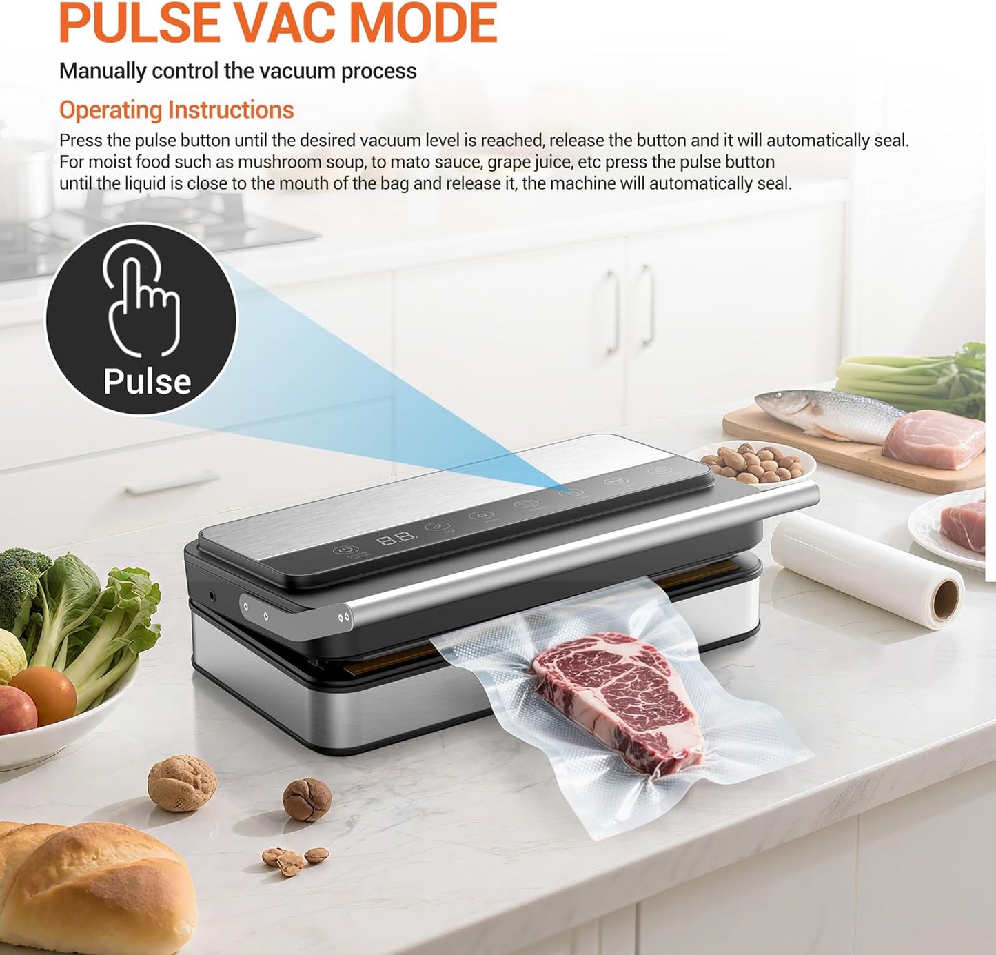 VUSIGN Vacuum Sealer Machine with Strong -85KPA Suction, Low Noise, Built-in Cutter, Bag Storage Box, Handheld Design