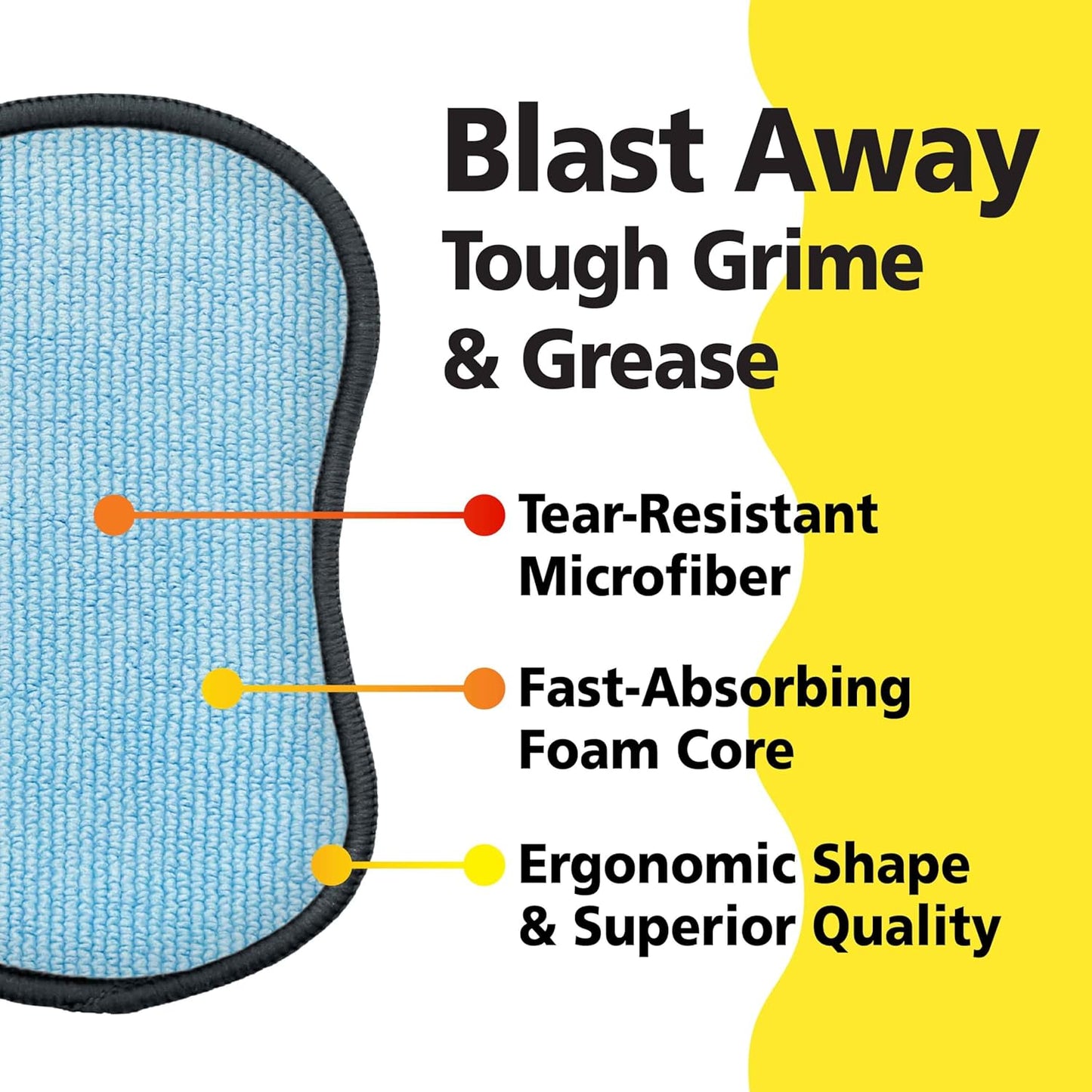 Original Scrub-N-Wipe Pad by Tuff-Scrub, 6-Pack, Microfiber, Multi-Surface, Non-Scratch, Dual-Sided, Scrubber for Dishes, Sinks, Non-Stick Cookware – Machine Washable, Durable Kitchen Sponge (Small)