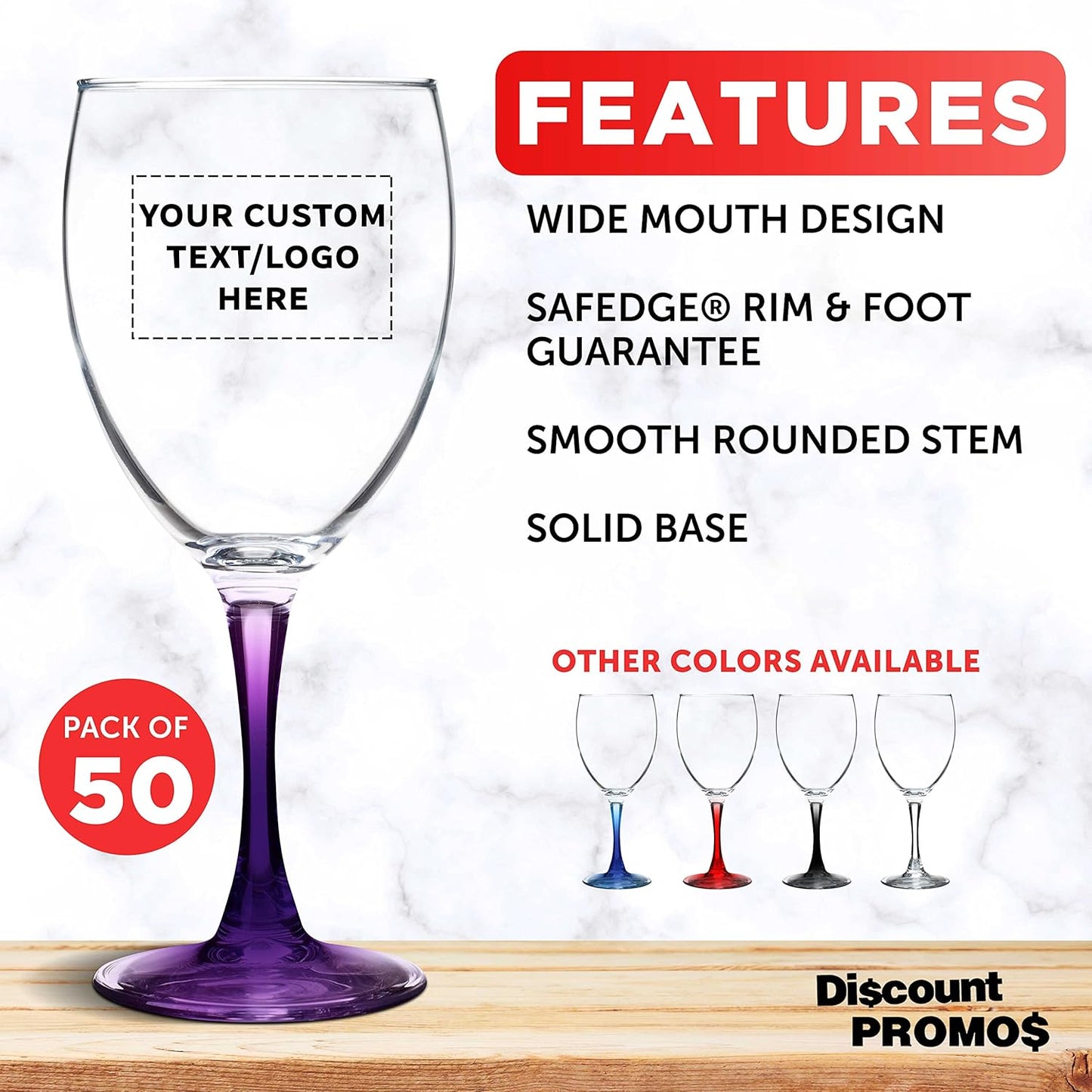 Custom Nuance Wine Glasses by ARC 10.5 oz. Set of 50, Personalized Bulk Pack - Restaurant Glassware, Perfect for Red Wine, White Wine, Cocktails - Purple