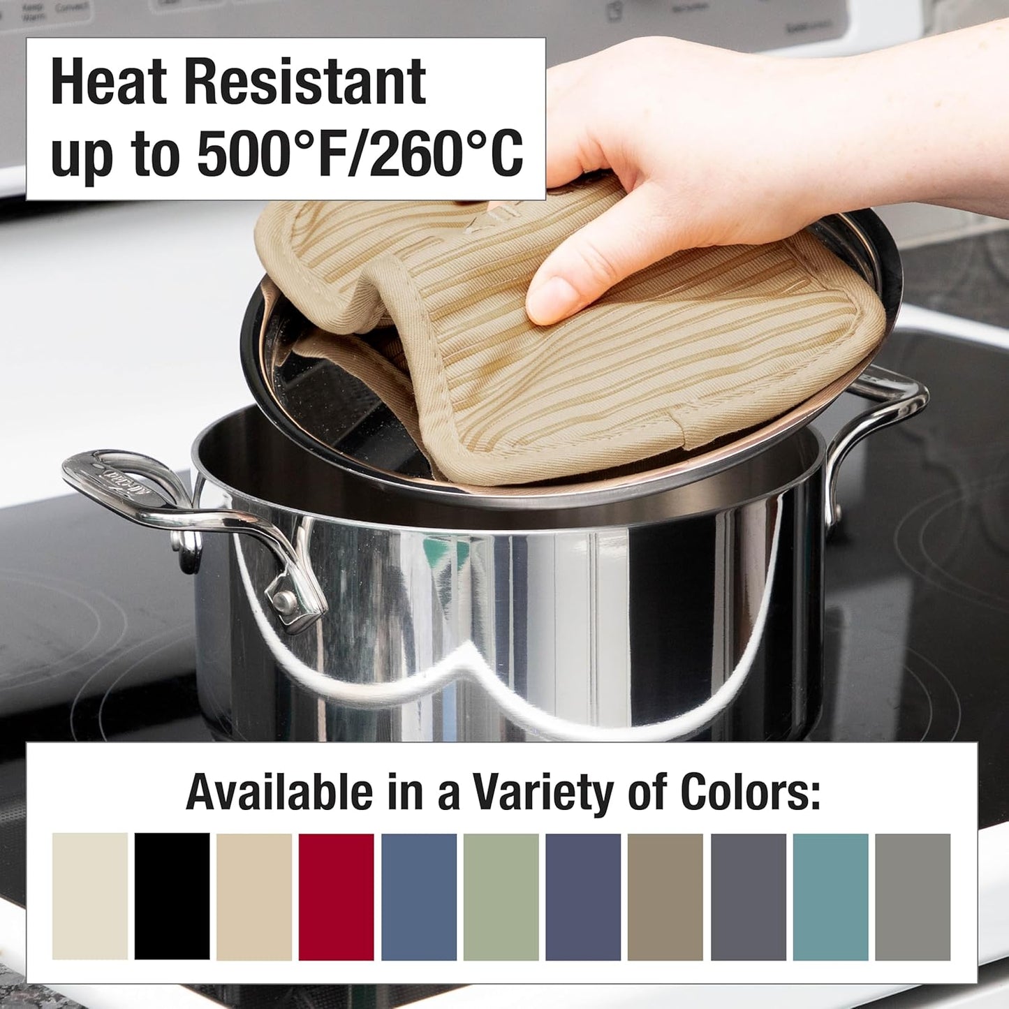 All-Clad Premium Pot Holder & Hot Pad: Heat Resistant to 500 Degrees - 100% Cotton, 10"x6.25" Hot Pad for Kitchen and Barbeque, (2-Pack), Cappuccino