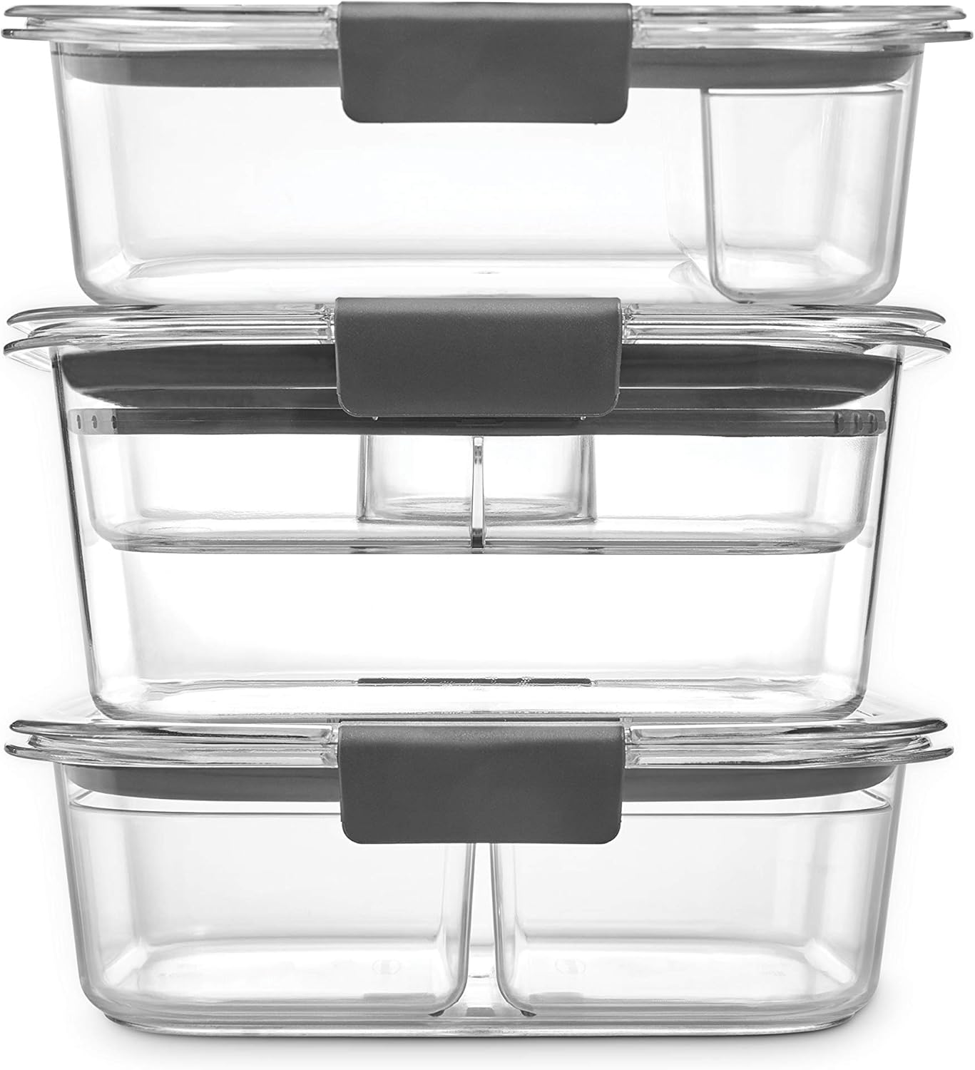 Rubbermaid Brilliance BPA-Free 3 Set Food Storage Containers with Lids, Removable Trays, Airtight, Leak-Proof, Ideal for Meal Prep, Lunch, and Leftovers