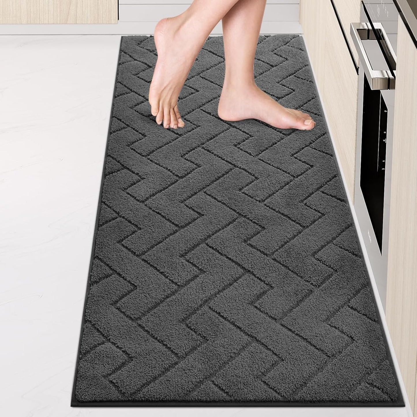 Machine Washable Kitchen Rugs 24" x 70", Non-Slip Kitchen Runner Rugs Mats for Floor, Absorbent Comfort Standing Mats for Kitchen, Sink, Laundry and Hallway, Rolled Packaging, Charcoal