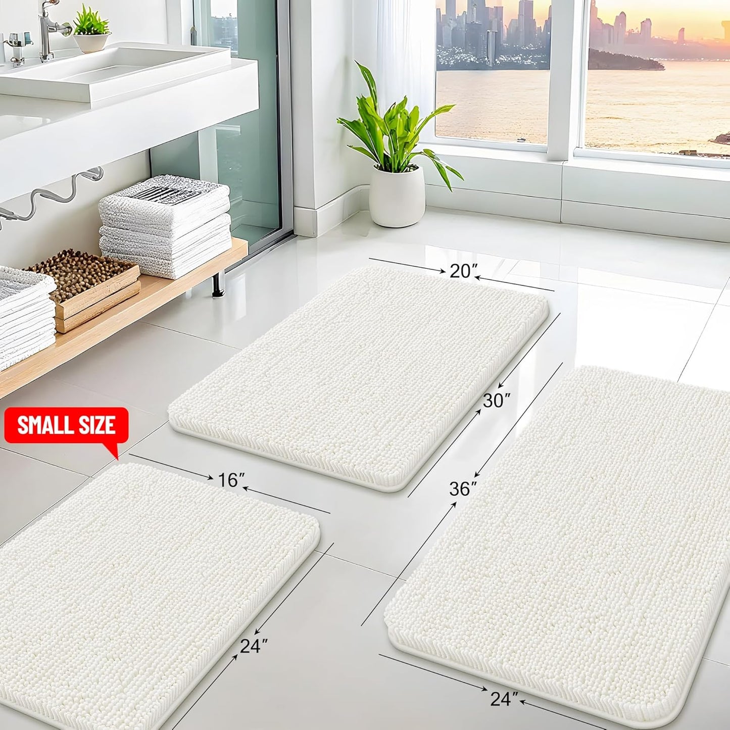 Arotive Bathroom Rugs 30x20, Extra Soft Absorbent Shaggy Chenille Bath Rugs, Machine Washable Rubber Backing Non-Slip Bath Mats for Bathroom Floor Tub and Shower, Home Decor Accessories, Ivory