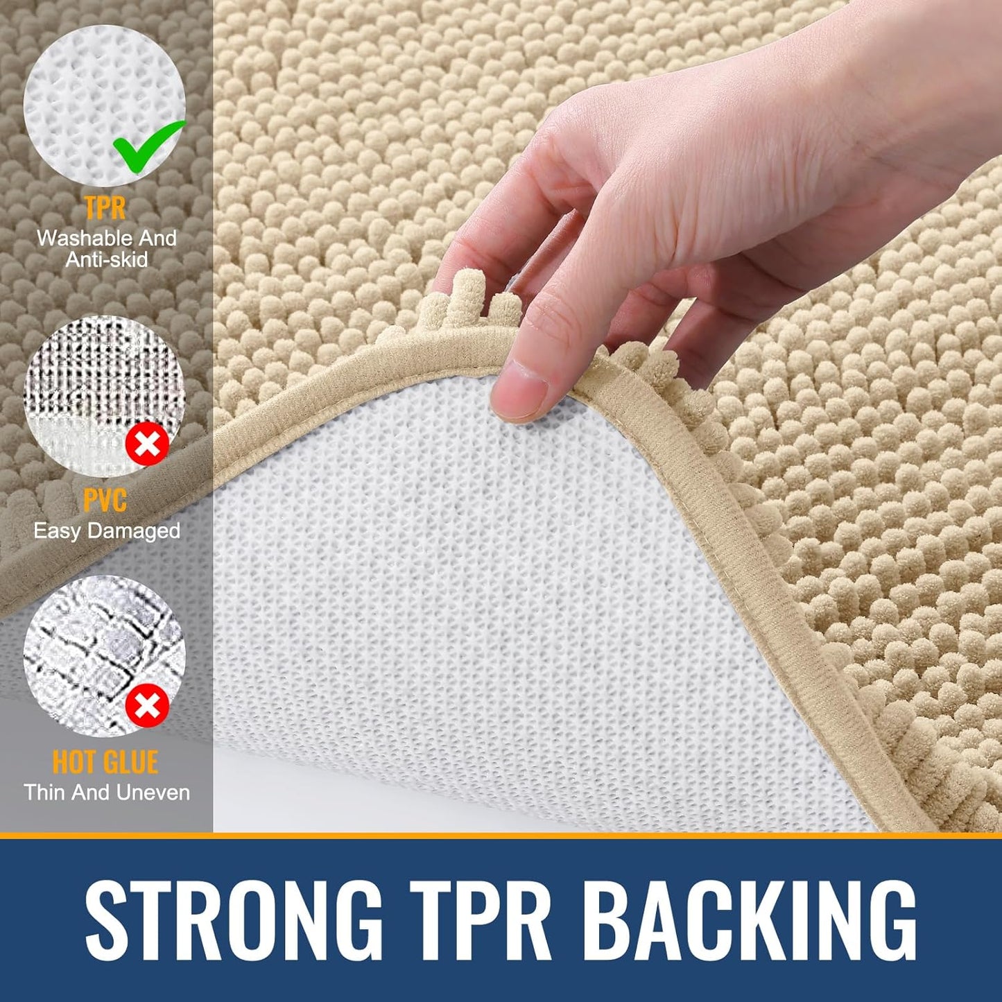 Arotive Bathroom Rugs 40x32, Extra Soft Absorbent Shaggy Chenille Bath Rugs, Machine Washable Rubber Backing Non-Slip Bath Mats for Bathroom Floor Tub and Shower, Home Decor Accessories, Beige