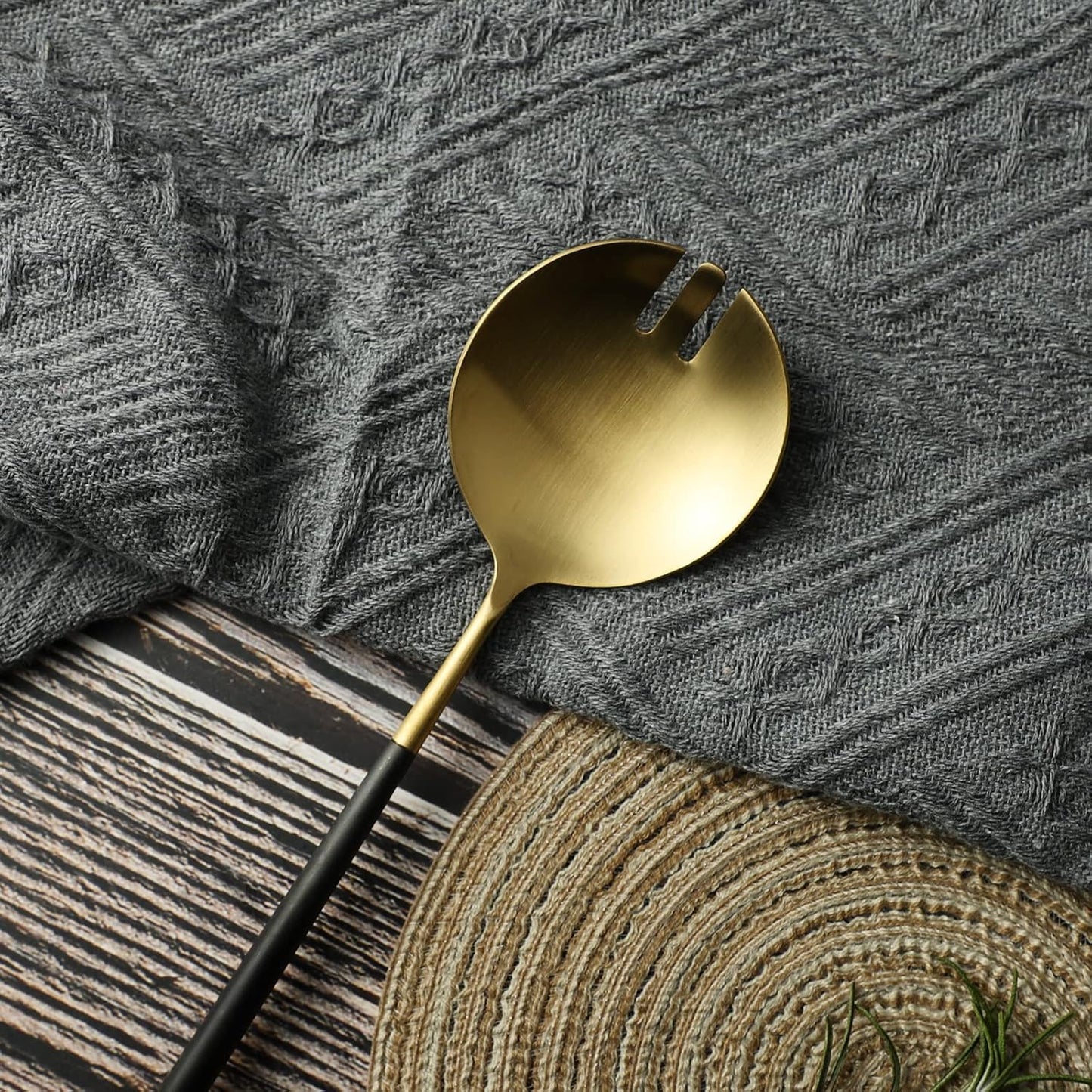 Salad Servers,Spoon and Fork Set 11.41 inch,18/10 Stainless Steel Salad Serving Titanium Plating (black gold)