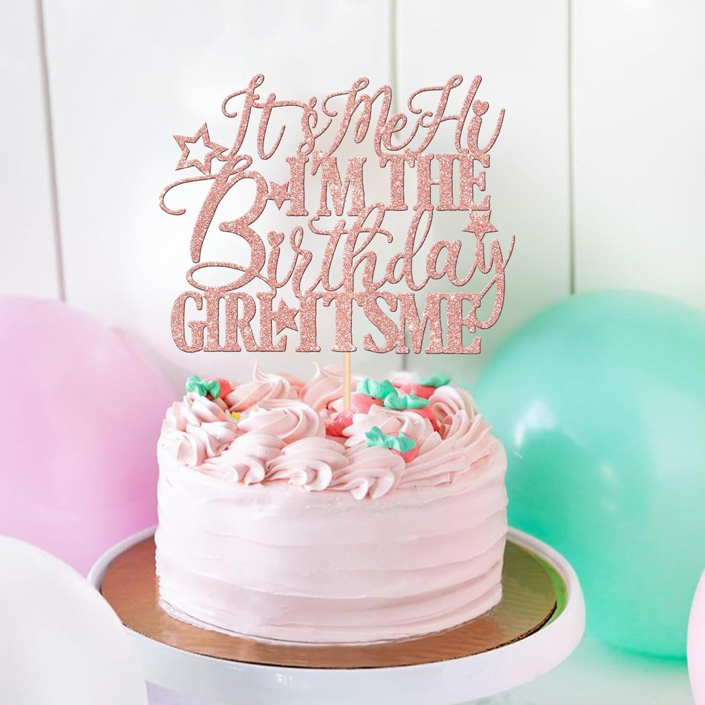 1 PCS It's Me Hi I'm the Birthday Girl It's Me Cake Topper Glitter Music Singer Cake Pick for Funny Hip Hop Singer Girls Birthday Party Cake Decorations Supplies Rose Gold