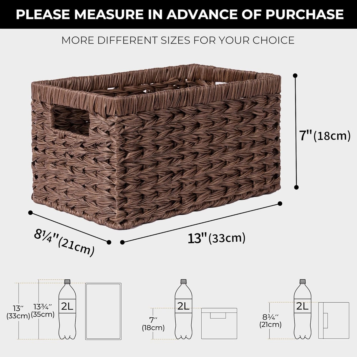 GRANNY SAYS Wicker Storage Baskets for Shelves, Wicker Baskets for Organizing, Waterproof Woven Basket for Pantry, Rectangle Basket for Shlef, Brown, 2-Pack