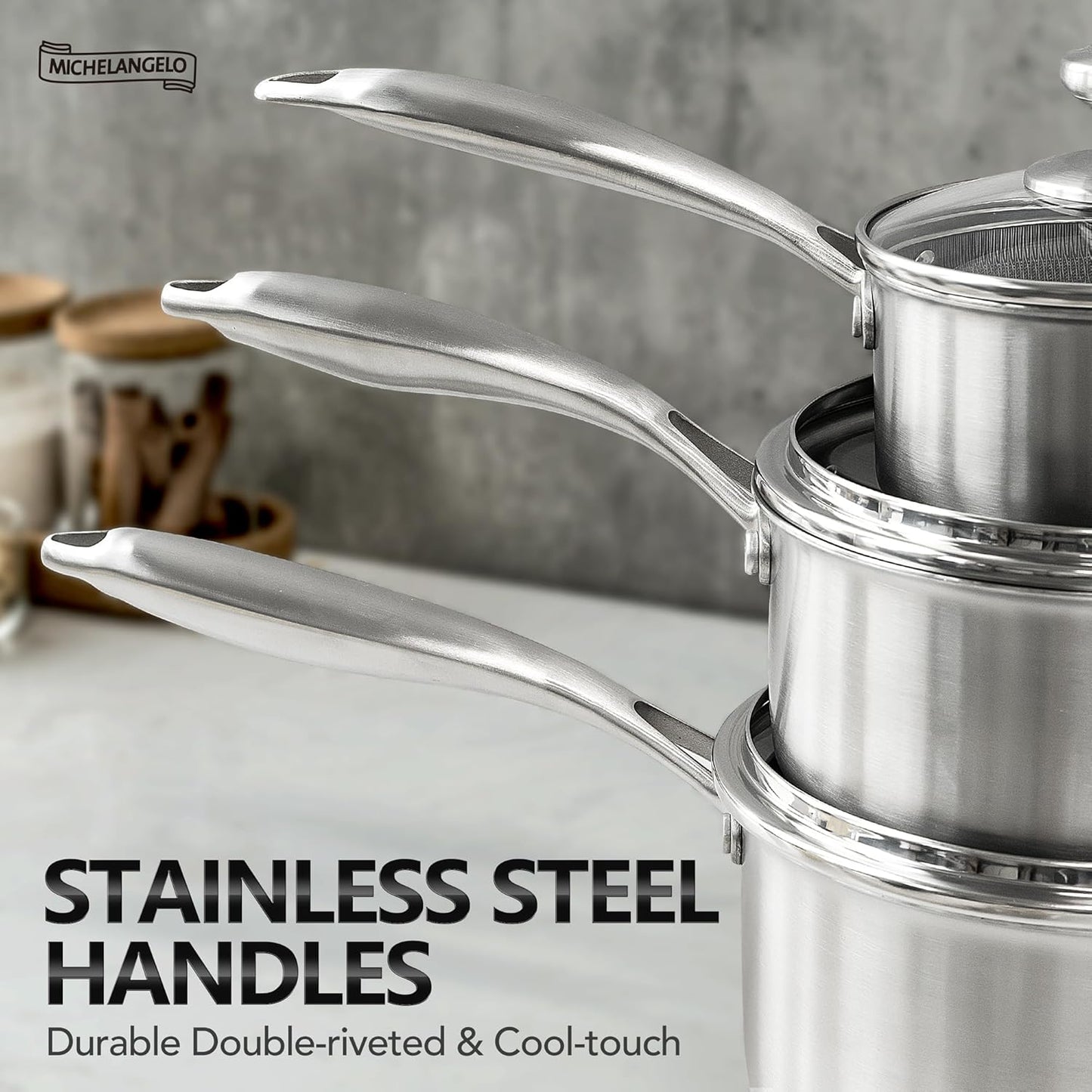 MICHELANGELO Stainless Steel Saucepan Set 1QT & 2QT & 3QT, Premium Triple Ply Sauce Pan with Lid, Sauce Pot with Honeycomb Interior - 6pcs
