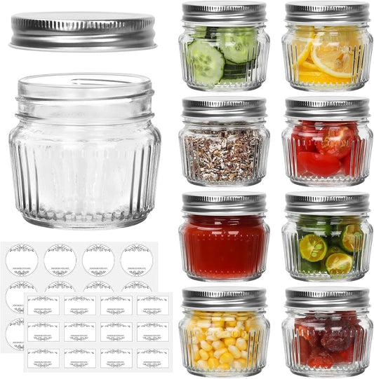 Cehomi Small Glass Mason Jars with Lids - 4 oz Vintage Canning Jars, Pickling Jars for Jelly, Jam, Honey, Pickles, Spice, Essential Preserver for Home Storage and Gifting 8 Pack