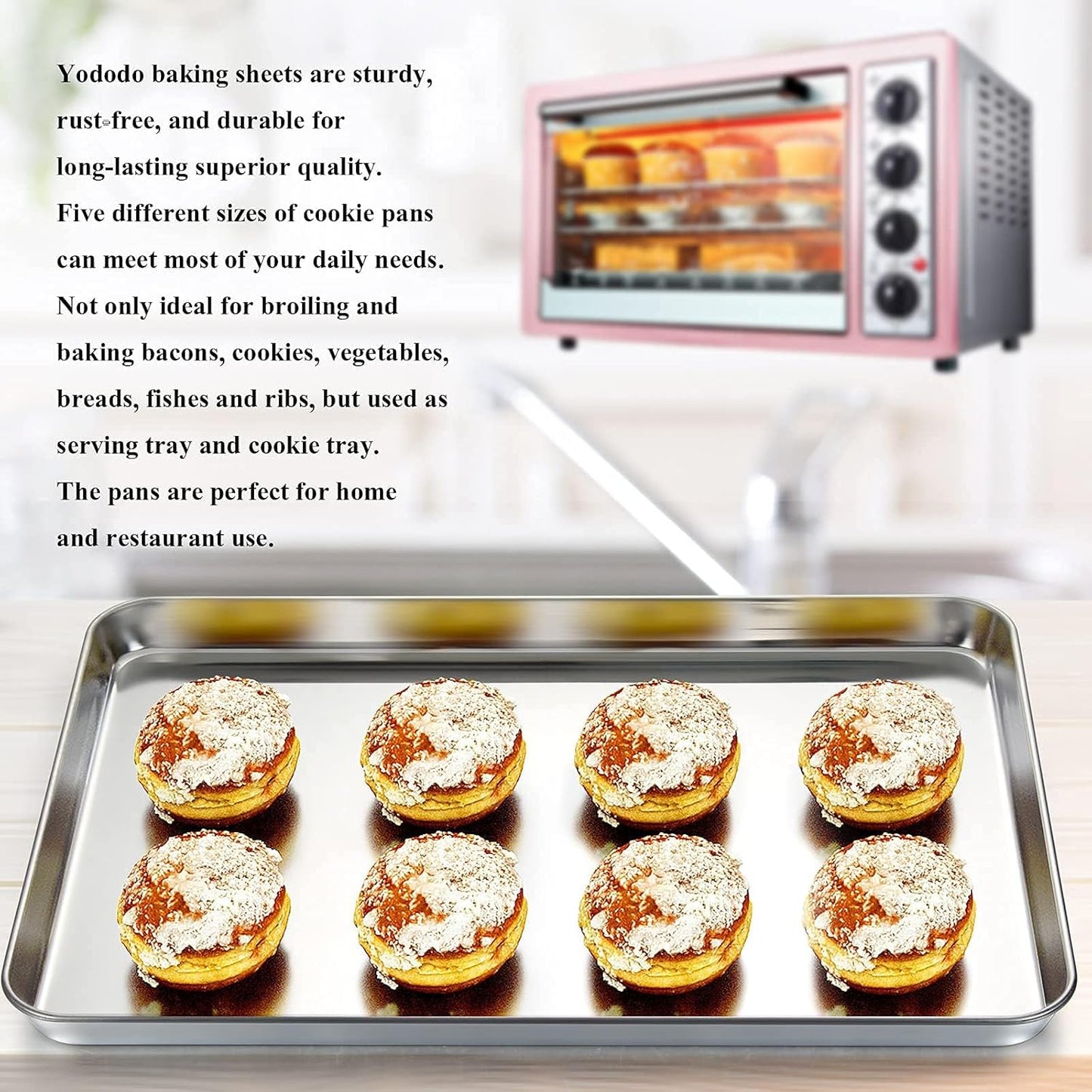 Baking Sheet with Rack Set, Yododo Set of 4 (2 Sheets + 2 Racks), Stainless Steel Cookie Sheet Baking Pan Tray with Cooling Rack, Non Toxic & Heavy Duty & Easy Clean - Size of 17½ inch