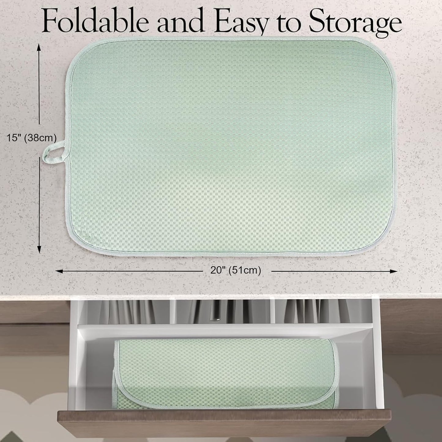 Sage Green Dish Dryer Mat, Dish Drying Mats For Kitchen Counter, Large Dish Drying Pad for Kitchen Counter, Microfiber Dish Drying Mat, for Sinks, Drainer Mats, 20 x 15 inches (Green)