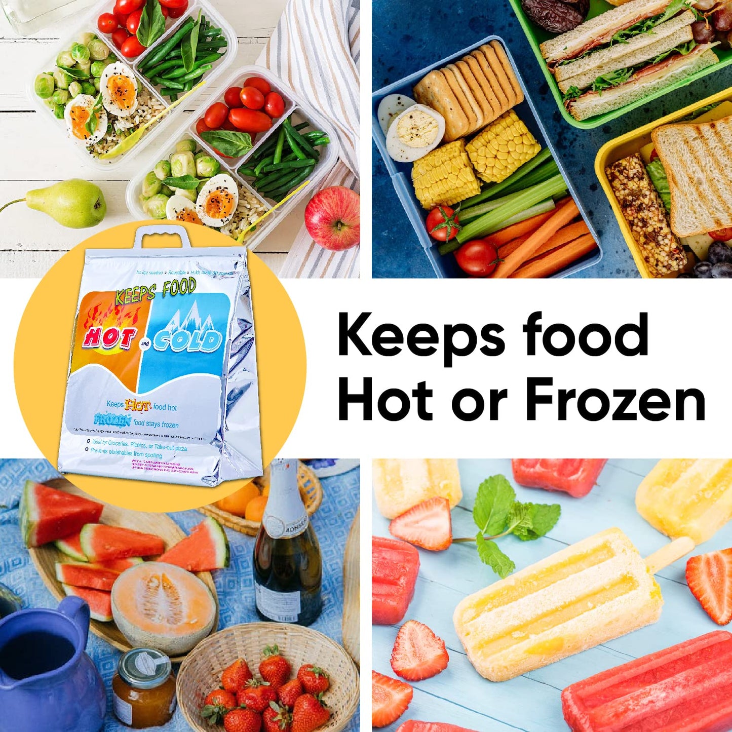 Superio Hot and Cold Insulated Bags for Food Delivery, Grocery Shopping Bags, Food Storage for Hot and Frozen Food for Travel, Disposable Cooler Bag, Reinforced Thermal Lunch Bag (4, 15.5"x13")