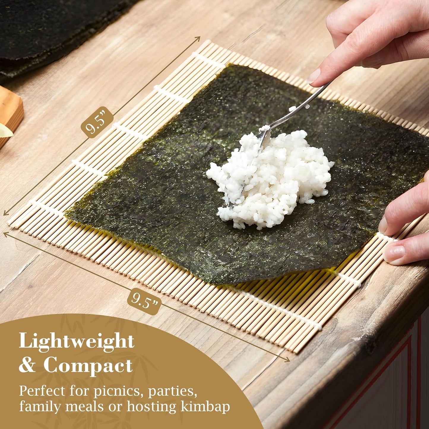 Fusion Select 1 Pk Bamboo Sushi Mat - Sushi Roller Mat for Making, Shaping & Molding Sushi Roll & Kimbap - Food-Safe Sushi Making Supplies, Tools & Accessories - Made of Natural Bamboo - 9.5x9.5