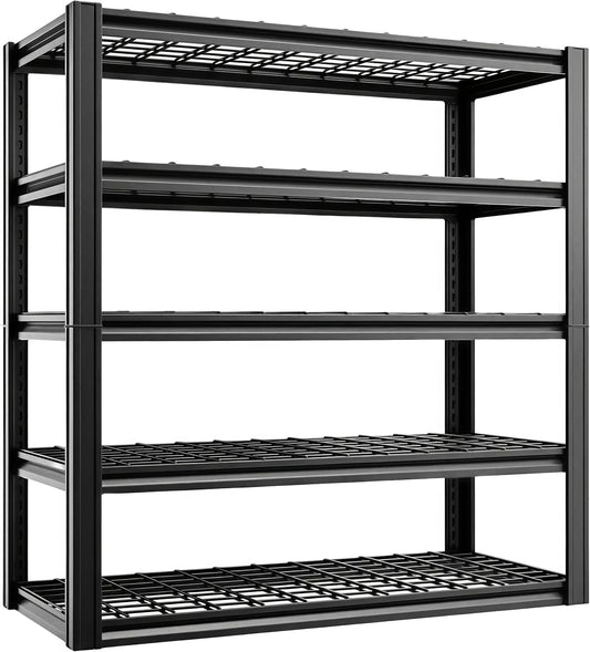 5 Tier Metal Shelving Unit, Adjustable Storage Shelves, 84" H x 47" W x 24" D Heavy Duty Garage Shelves for Warehouse, Basement, Kitchen, Pantry, Living Room, Black