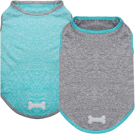 KYEESE 2 Pack Dog Shirts Sun Protection Quick Dry Soft Stretchy Pet T-Shirts with Reflective Label Tank Top Sleeveless Cat Vest Dog Clothes for Small Medium Dogs, Small, Grey+Blue
