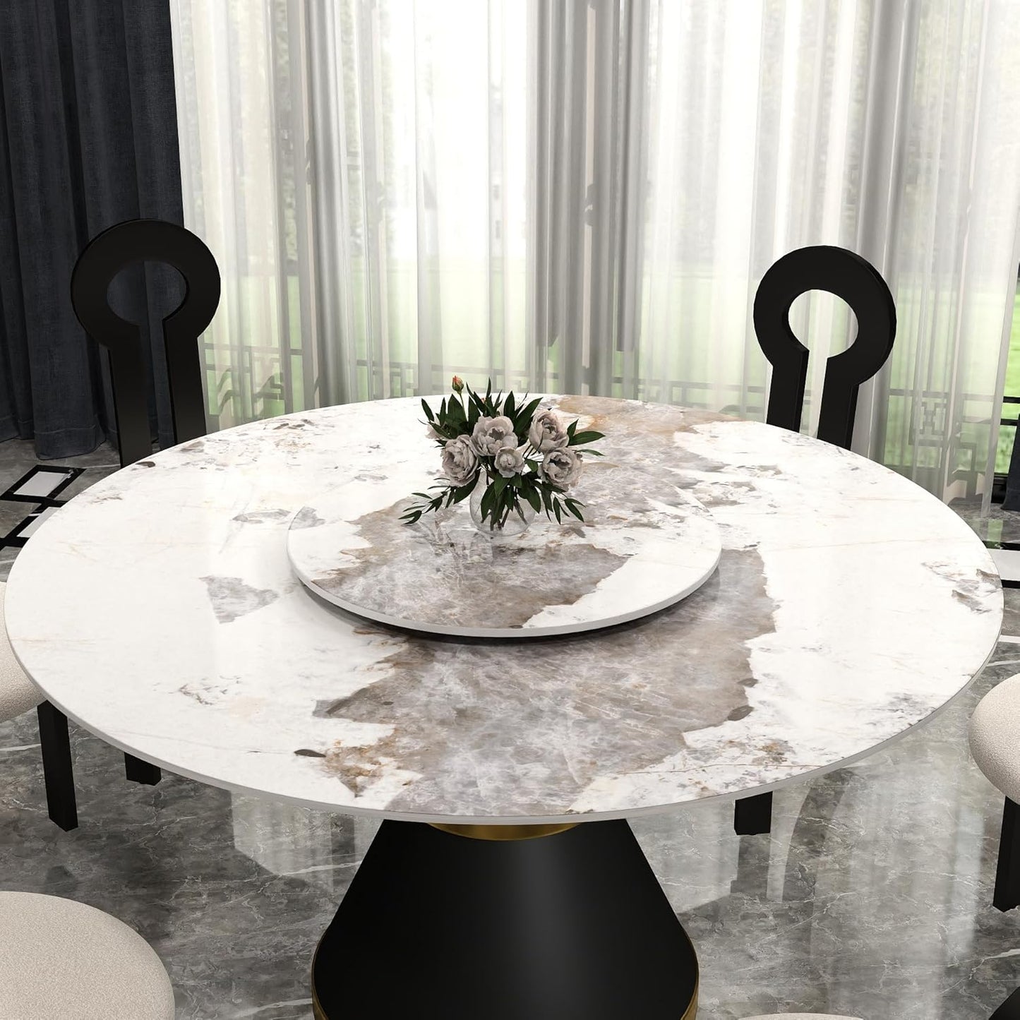 19.69" Lazy Susan for Table Top Sintered Stone Rotating Serving Tray for Dining Table, Kitchen Lazy Susan Organizer Spinning Rotating Food Server Party Centerpieces