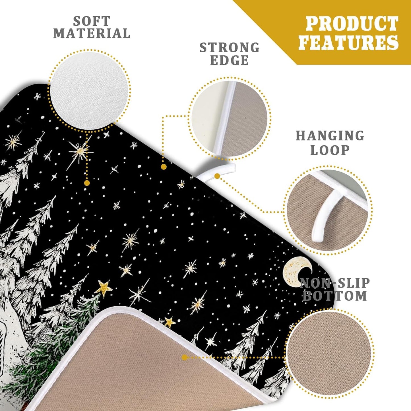 Winter Snowman Dish Drying Mat 18 X 16 in Black Microfiber Dish Pad Absorbent Holiday Kitchen Accessories