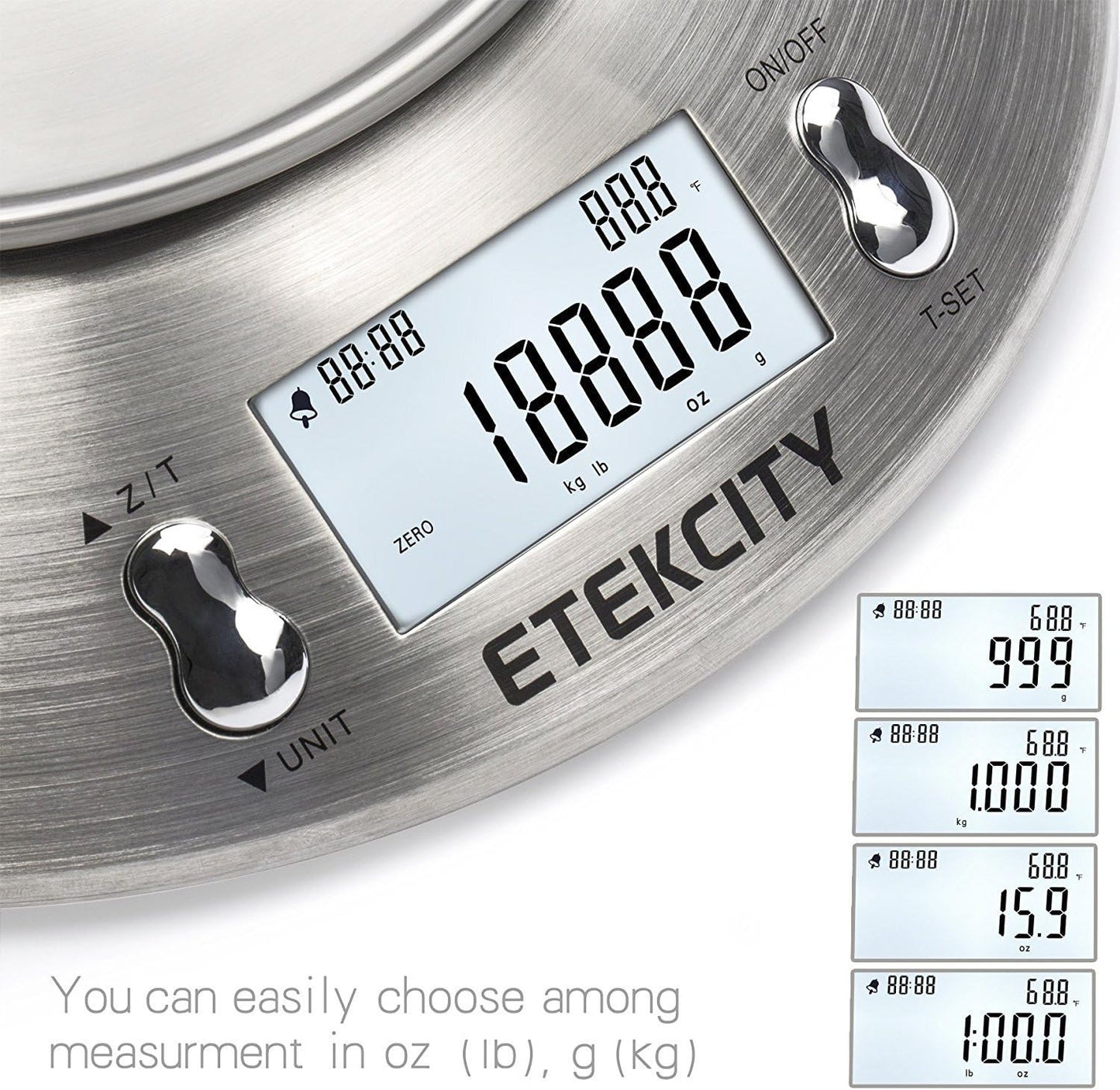 Etekcity Food Kitchen Scale with Bowl, Digital Weight Scale for Food Ounces and Grams, Cooking and Baking, Timer, and Temperature Sensor, 2.06 QT, Stainless Steel