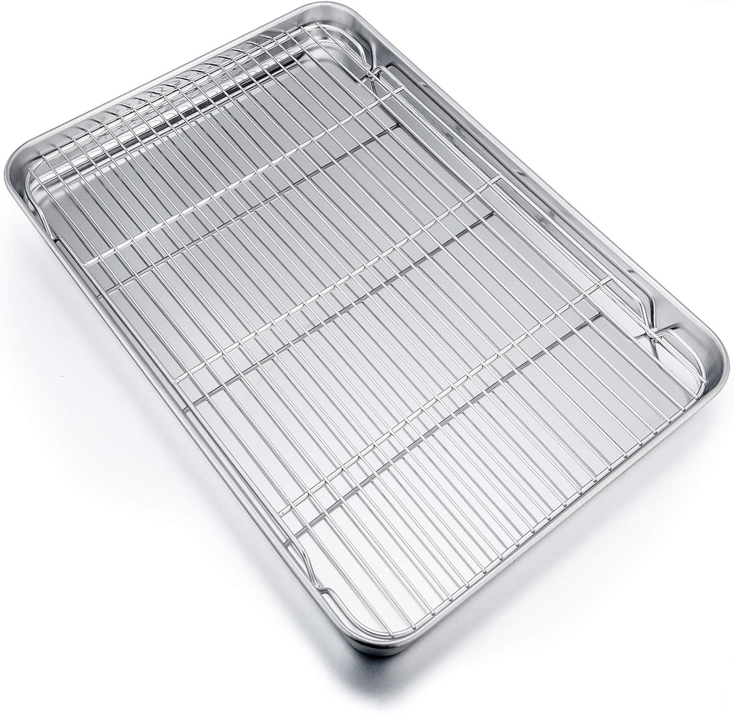 P&P CHEF 19.6 Inch Baking Sheet Pan with Rack Set, Stainless Steel Cookie Sheet Pan Tray with Cooling Rack for Oven Use, Cooking Roasting, Non Toxic & Dishwasher Safe, Heavy Duty