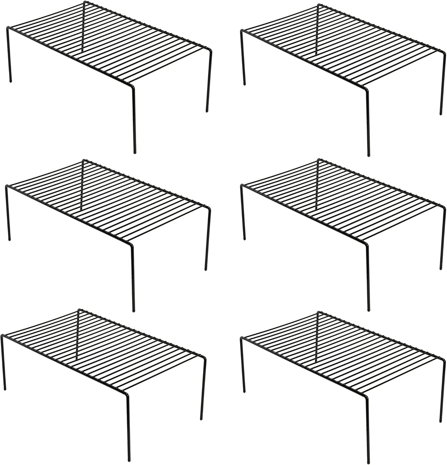 iPEGTOP Set of 6 Large (15.7 x 9.4 Inch) Kitchen Cupboard Organiser, Freezer Cabinet Storage Metal Shelf Wire Rack, Rustproof Steel Shelves for Fridge Pantries Countertops Utensils, Black