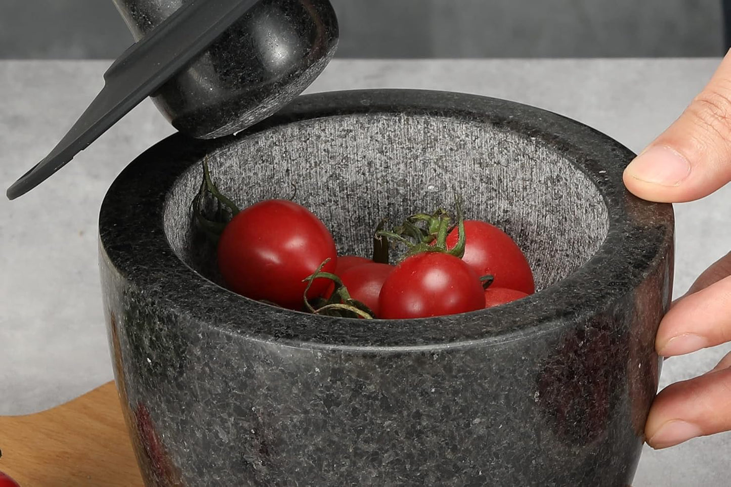 Mortar and Pestle Set Carved from Natural Granite - Heavy Duty, 2 Cup