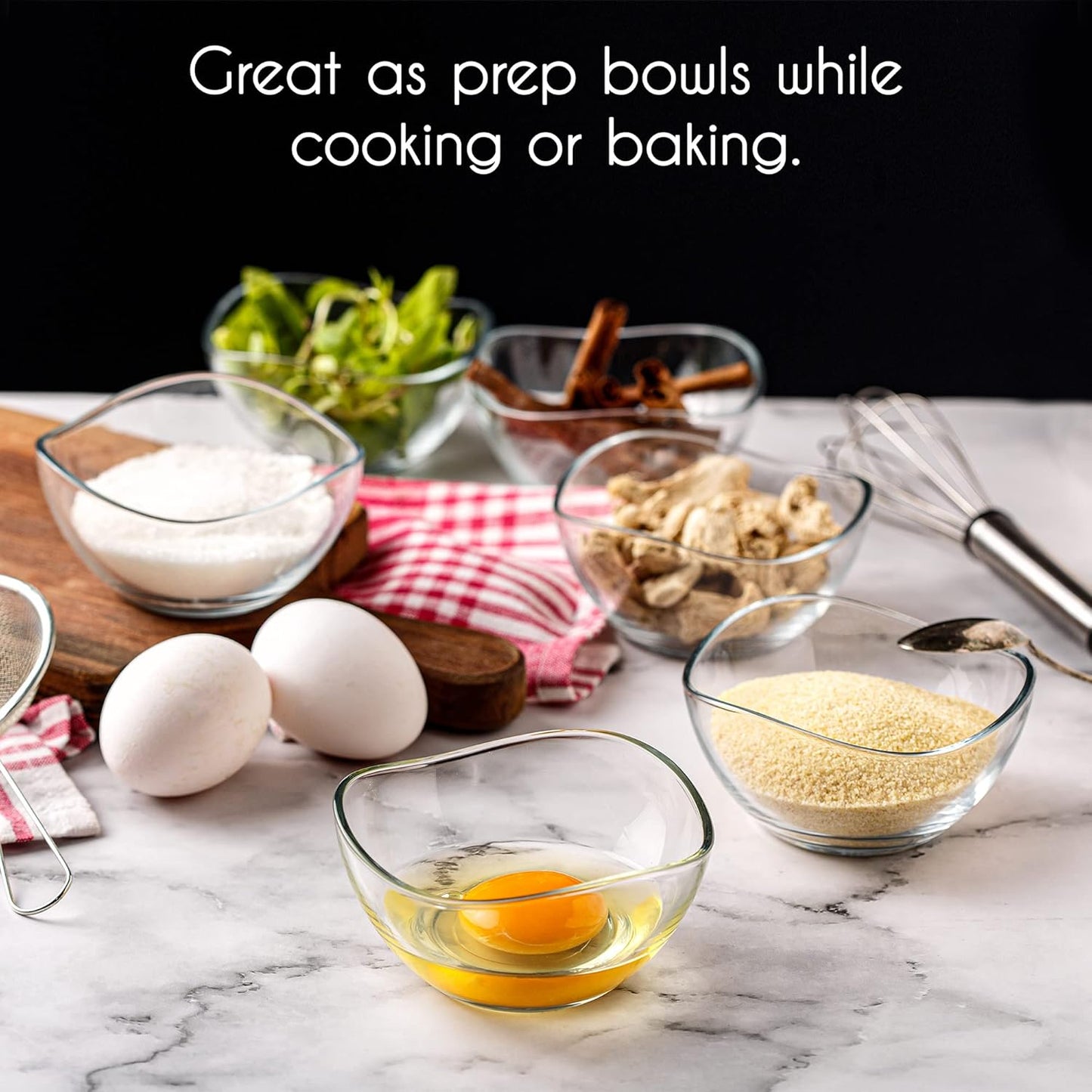 Volarium CRYSTALIA Small Glass Bowls for Kitchen Prep, Modern Round Serving Dishes for Dessert, Salad, Fruit, Pudding, Candy, Cereal, Ice Cream, Stackable Bowls Set of 6 (Medium 7 1/4 oz)