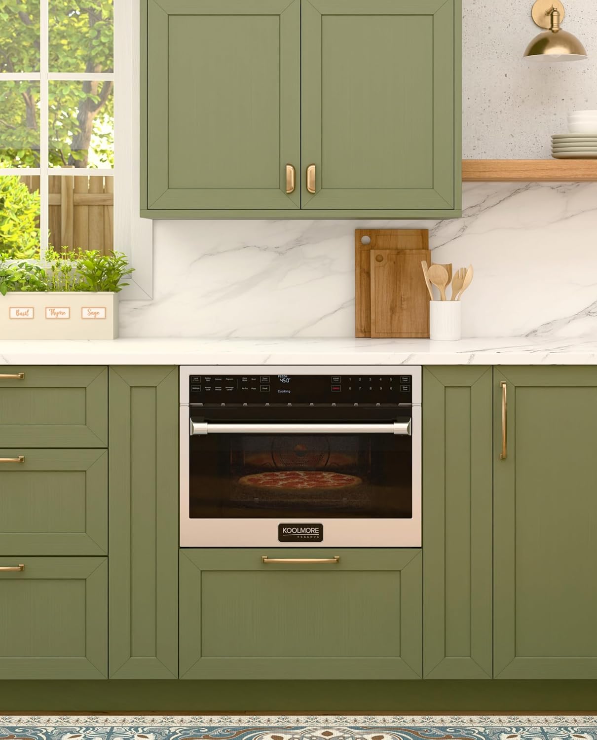 KoolMore KM-CWO24-AFSS Reserve Built-in Microwave Convection Oven with Air Fry, 3-in-1 Combo, Sensor Cook, Soft-Close Door, Stainless Steel, Premium 24 in. /1.6 cu. ft, Black