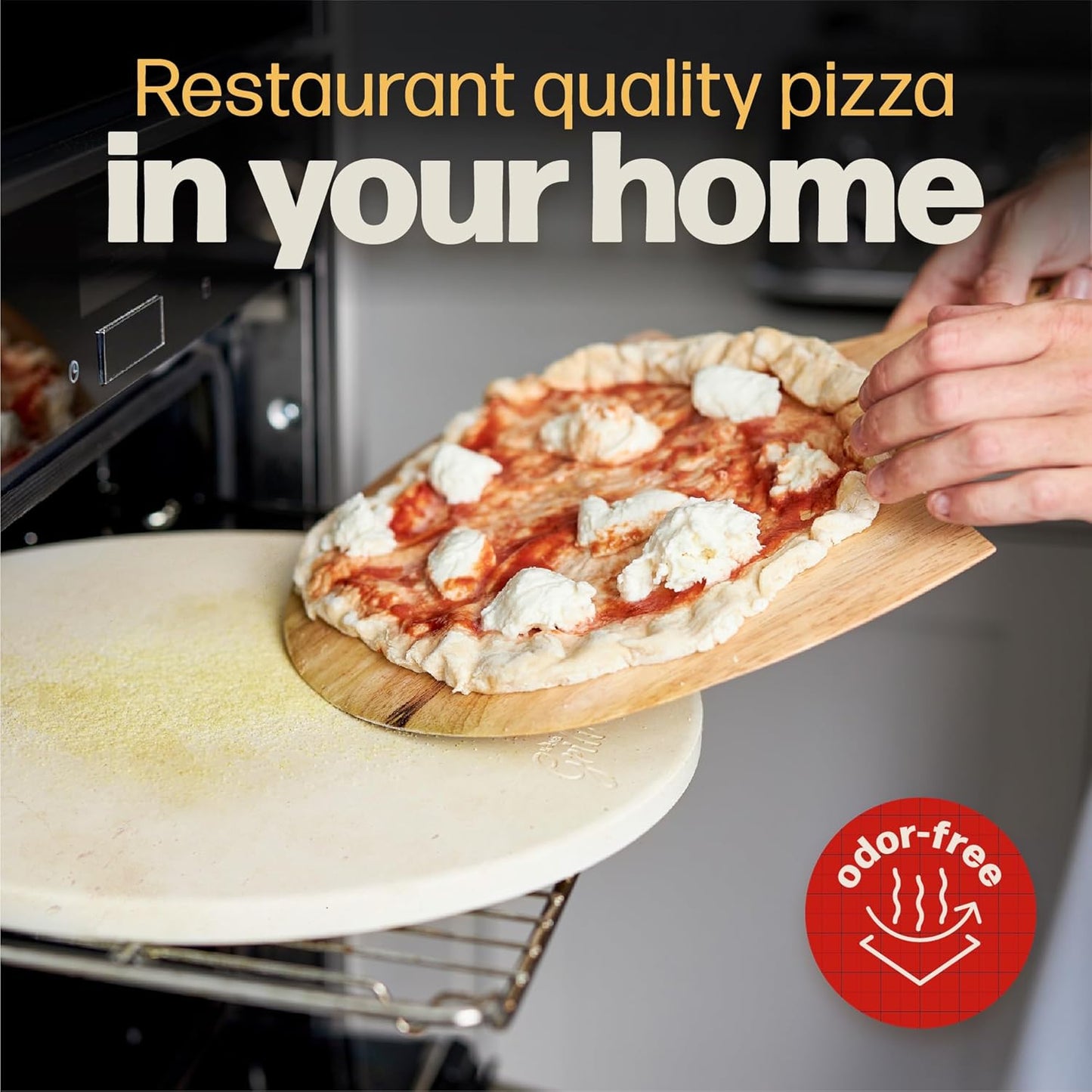 HANS GRILL PIZZA STONE | Circular Pizza Stone For Oven Baking & BBQ Grilling With Free Wooden Peel | Extra Large Round 15" Inches Diameter (38CM) Durable Cordierite Cooking Stone.