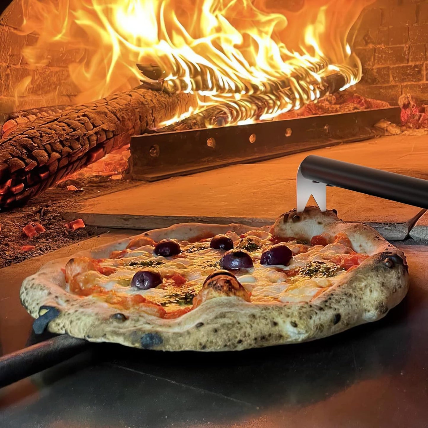 G.a HOMEFAVOR 5-Piece Pizza Oven Accessories, 12" × 15'' Perforated Pizza Peel, 9" Round Turning Peel, Pizza Oven Cleaning Brush, Ash Rake, Pizza Fork, Pizza Kit for Professional Chef or Pizza Lover