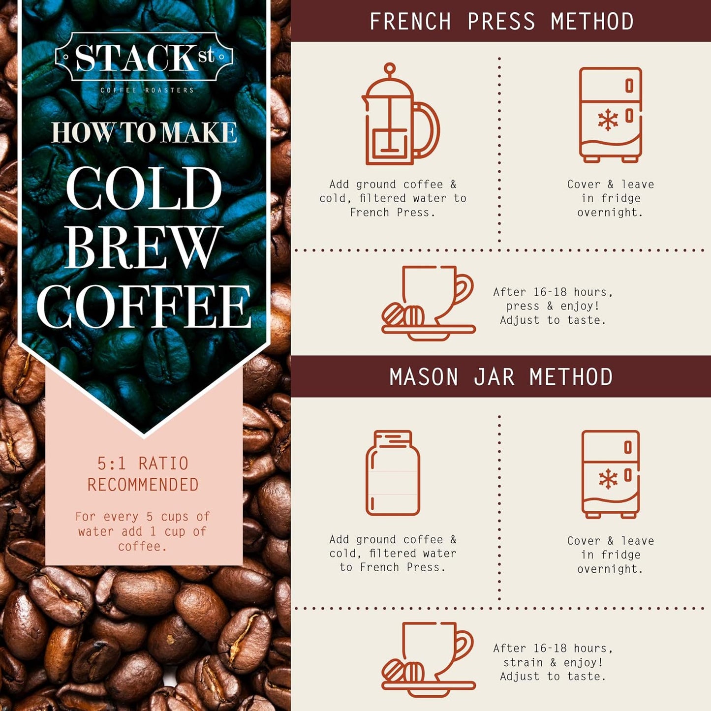 Organic Cold Brew Coffee Coarse Ground 1 LB - Colombian Supremo Reserve Flavor Dark Roast Coarse Grind - 100% Arabica Beans - Handcrafted, Single Origin, Micro Roast, Direct Trade – By Stack Street