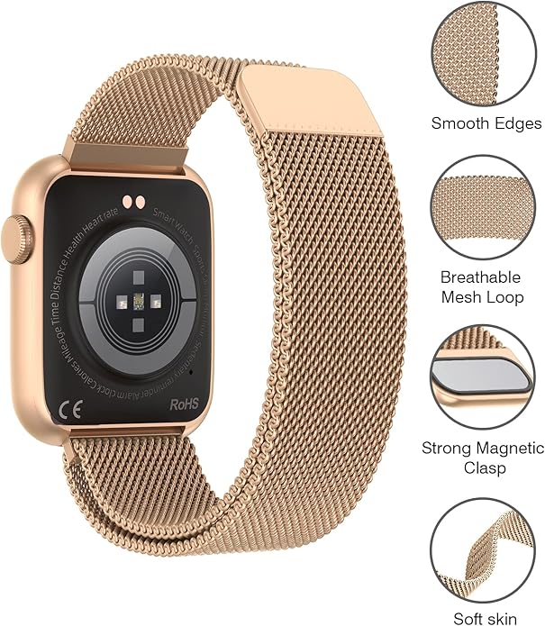 22mm Magnetic Stainless Steel Smartwatch Bands – Quick Release Milanese Loop Replacement Strap for Men Women – Stylish, Adjustable, Anti-Snag Edge, Comfortable Fit, Compatible with Smartwatches