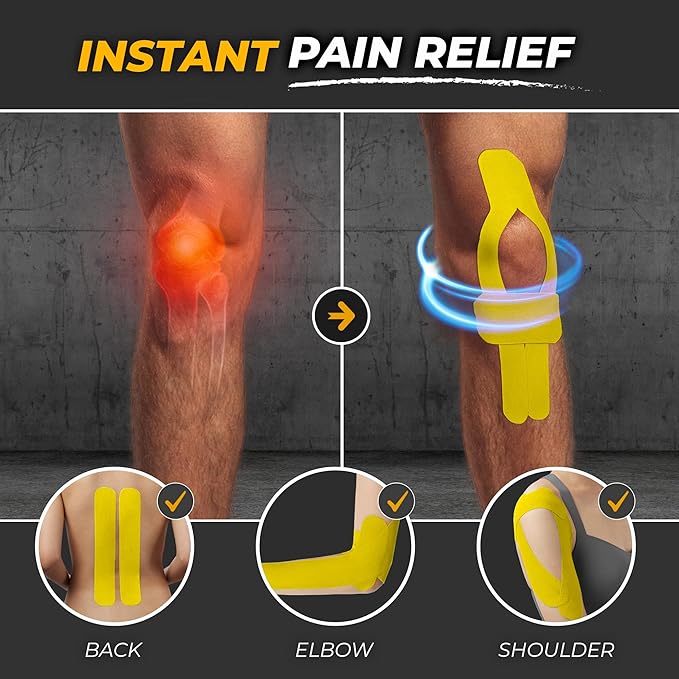 Kinesiology Tape-Incredible Support for Athletic Sports and Recovery+Free Taping Guide-Uncut 2 inch 16.4 feet Roll (Sunny Yellow + Free Taping Guide, Pack of 1)