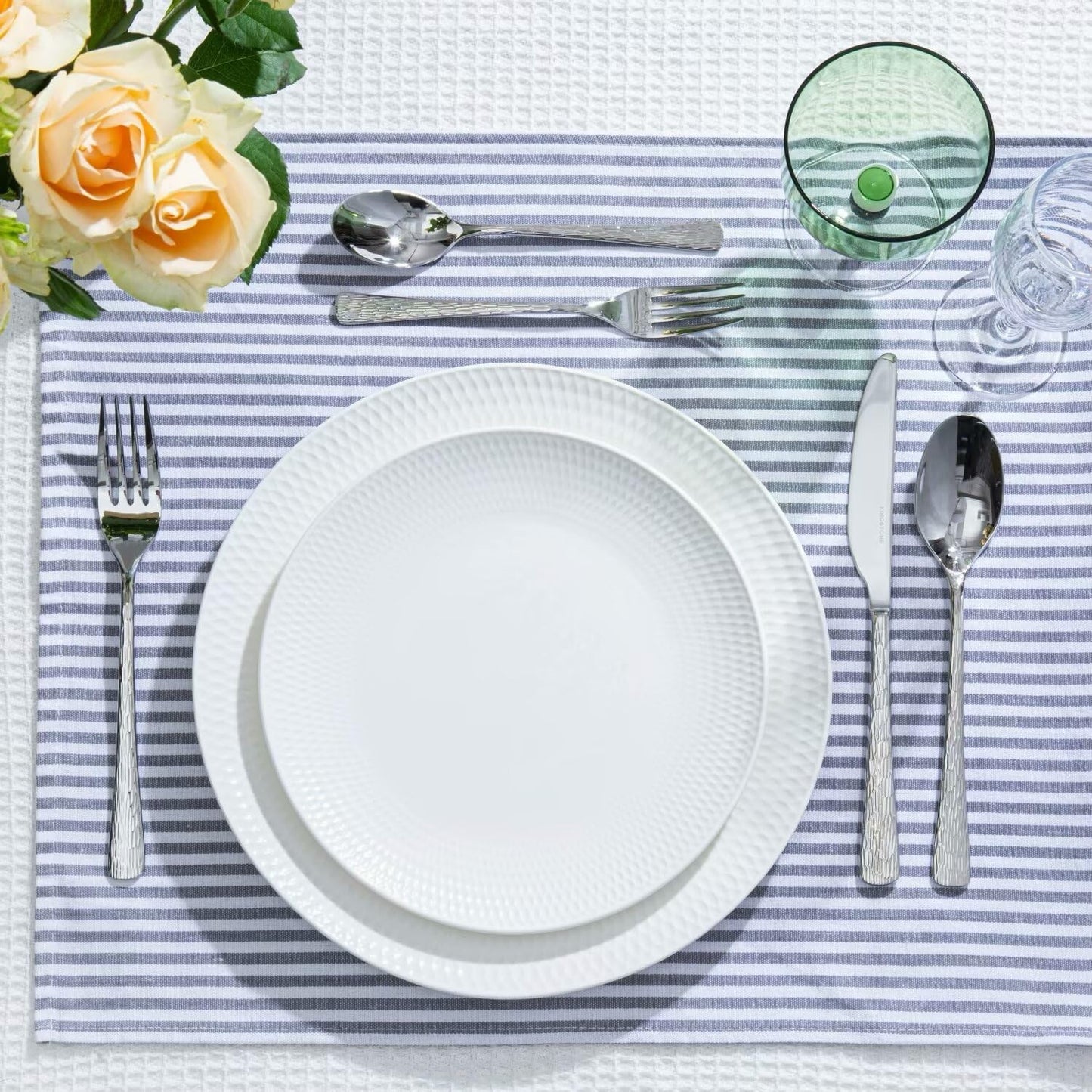 KINGSTONE Hammered Silverware Set, Flatware Set with Serving Utensils, 18/10 Stainless Steel Premium Cutlery with Unique Ripple Handles Design Mirror Polished - Dishwasher Safe (65-Piece)