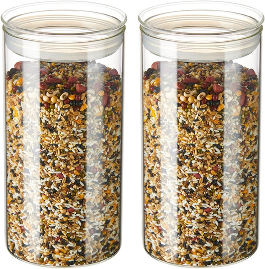 ZENS 74 fl.oz Glass Storage Containers with Airtight Lids, 2 Set 4.7in Wide Mouth Clear Food Storage Jars for Kithen Pantry Baking Flour, Clear Glass Canisters Sets for Pasta, Coffee Beans, Rice