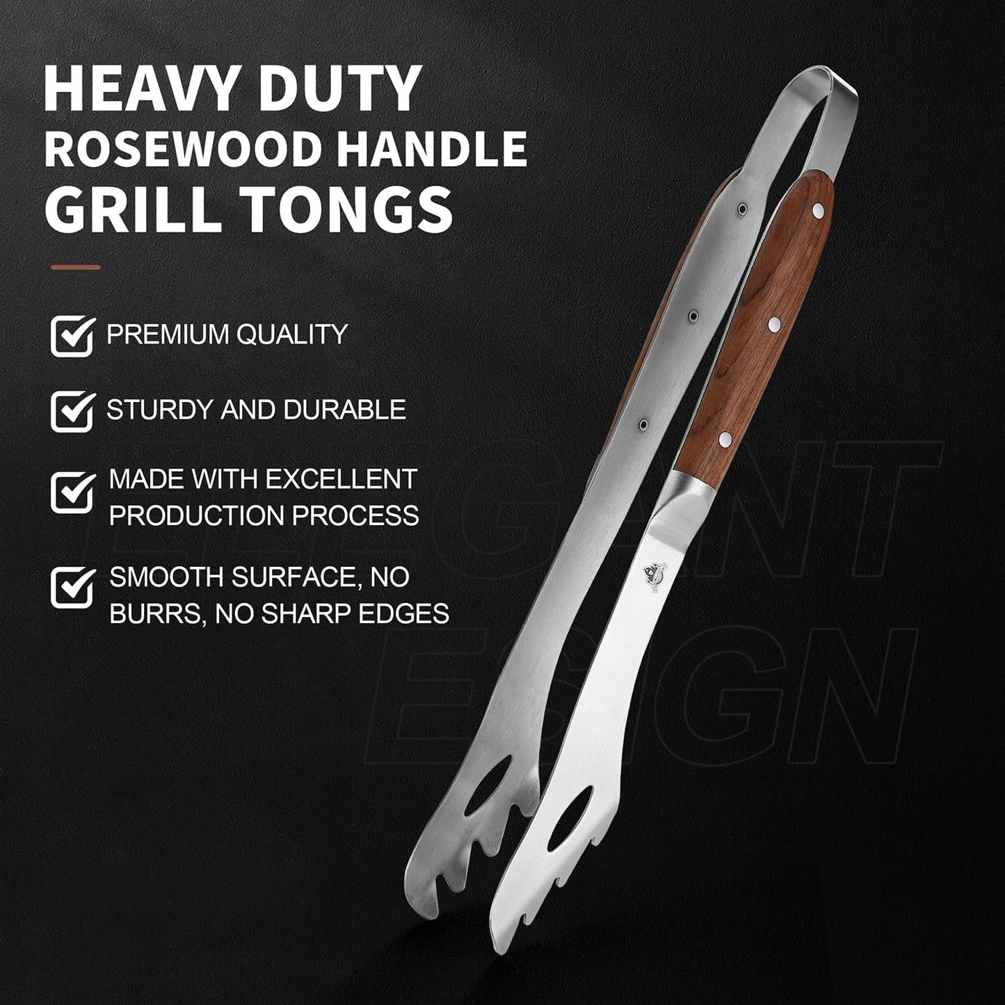 GRILLGEN Heavy Duty Rosewood Handle BBQ Grill Tongs, 16.73" Long Premium BBQ Grill Tongs for Outdoor Grilling, Essential Accessory for Barbecue & Grill, Best Grilling Gift