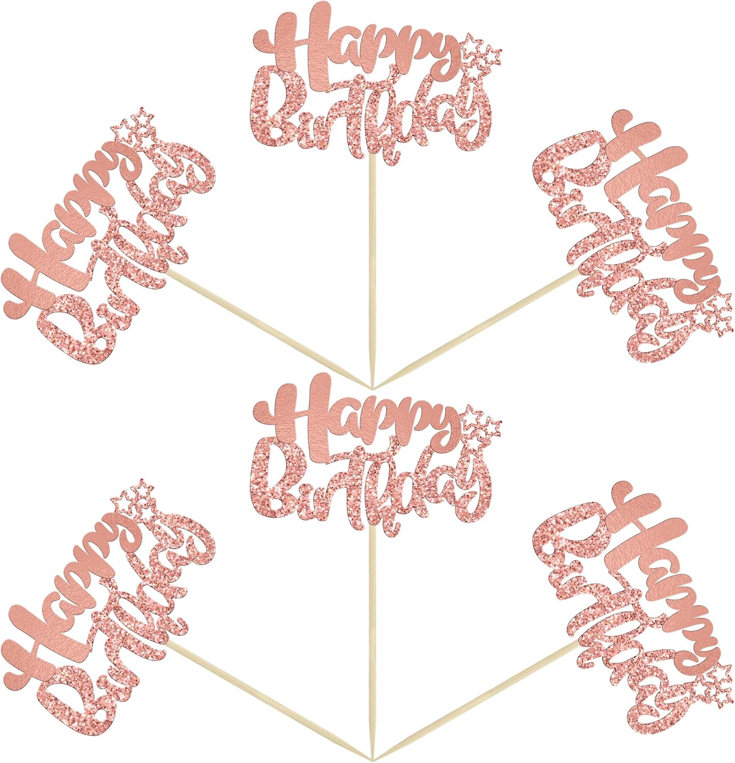 Ephlyn 24Pcs Rose Gold Happy Birthday Cupcake Toppers for Baby Shower, Kids, Boys, Girls Birthday & Anniversary Parties