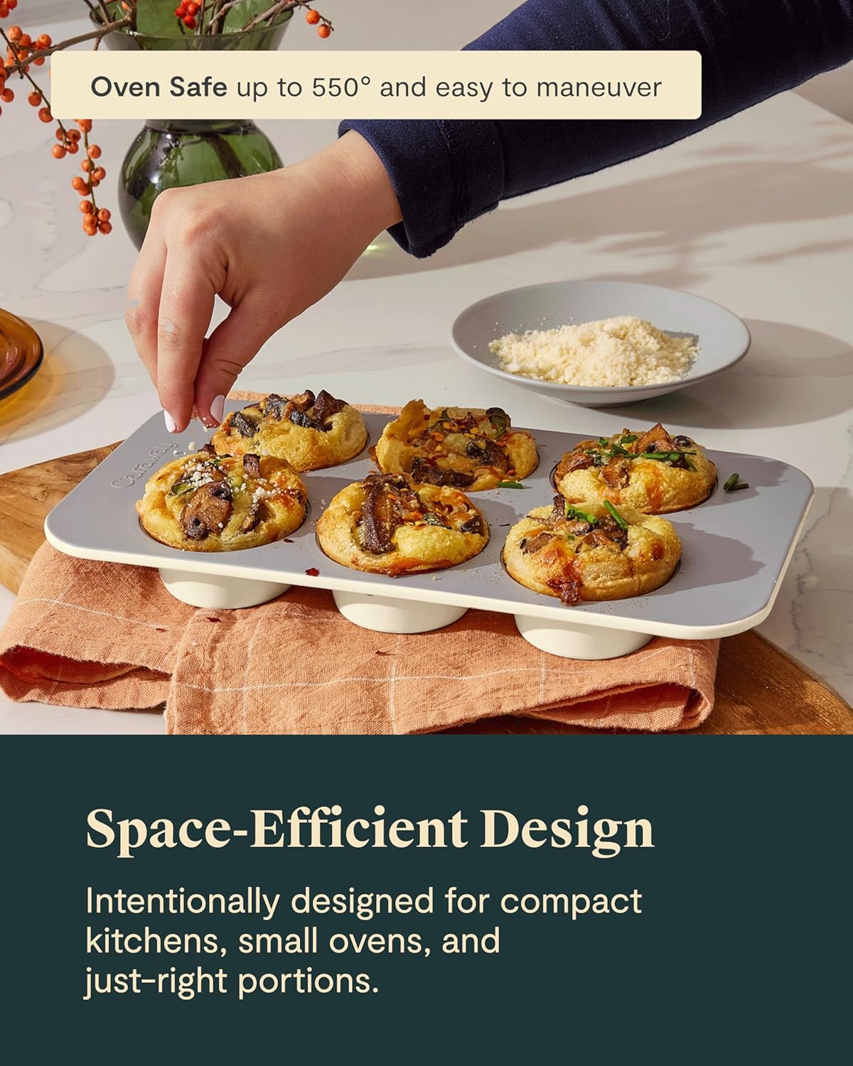 Caraway Nonstick Ceramic 6 Cup Muffin Pan Duo – Non-Toxic, PTFE & PFOA Free – Oven Safe – Aluminized Steel Core – Small Muffin Pan for Baking Cupcakes, Muffins & More - Sage